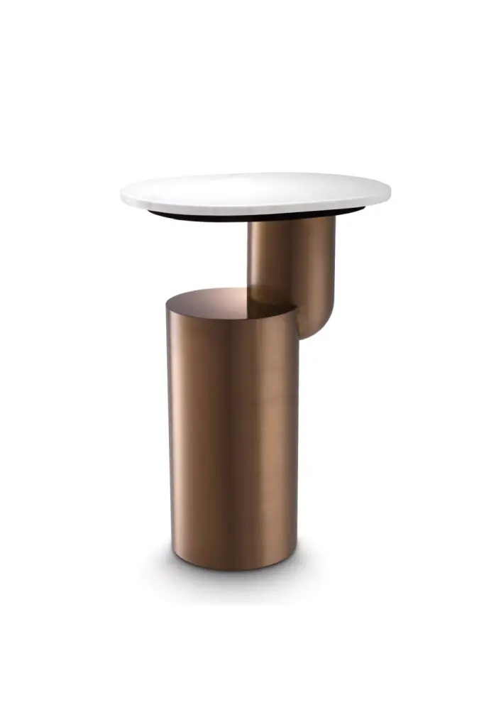 Copper Pedestal Marble Side Table Eichholtz Tosca Luxury Living Room