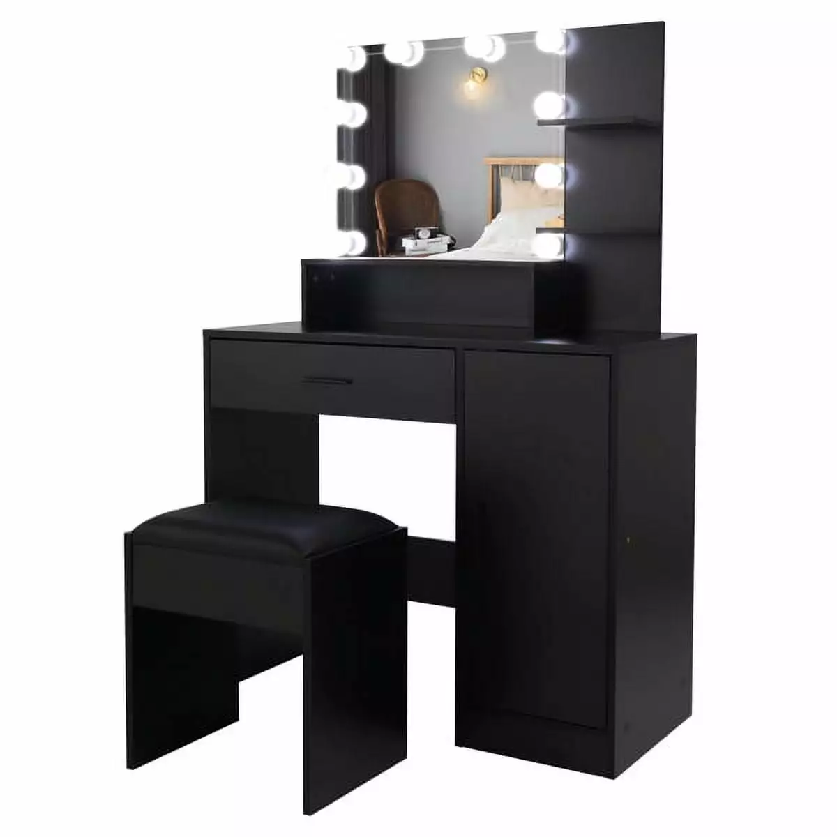 FCH Large Vanity Set 10 LED Bulbs Makeup Table and Cushioned Stool YTTX