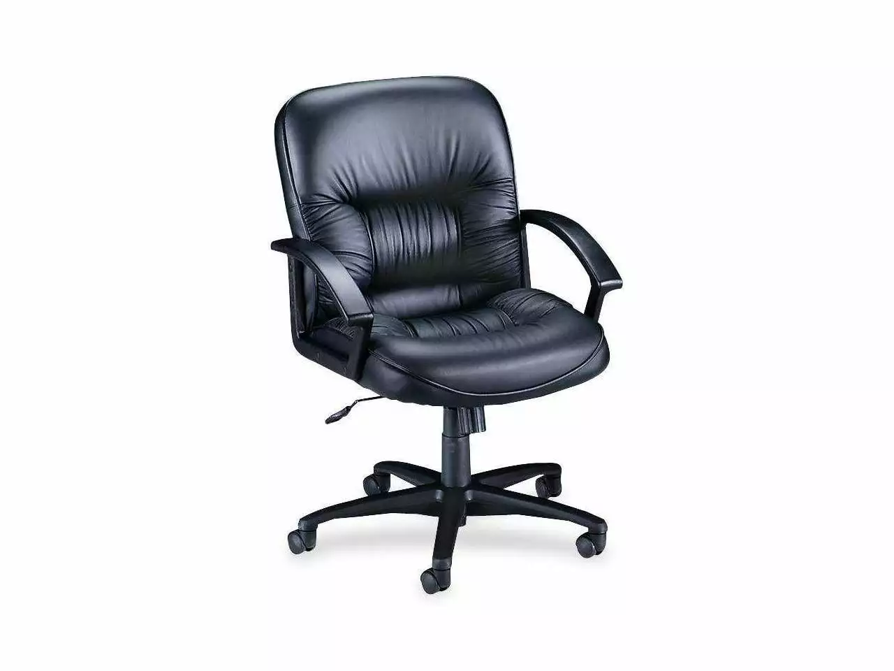 Lorell Managerial Mid-Back Chair Black Leather 25.75x29x38.5-42 Inches