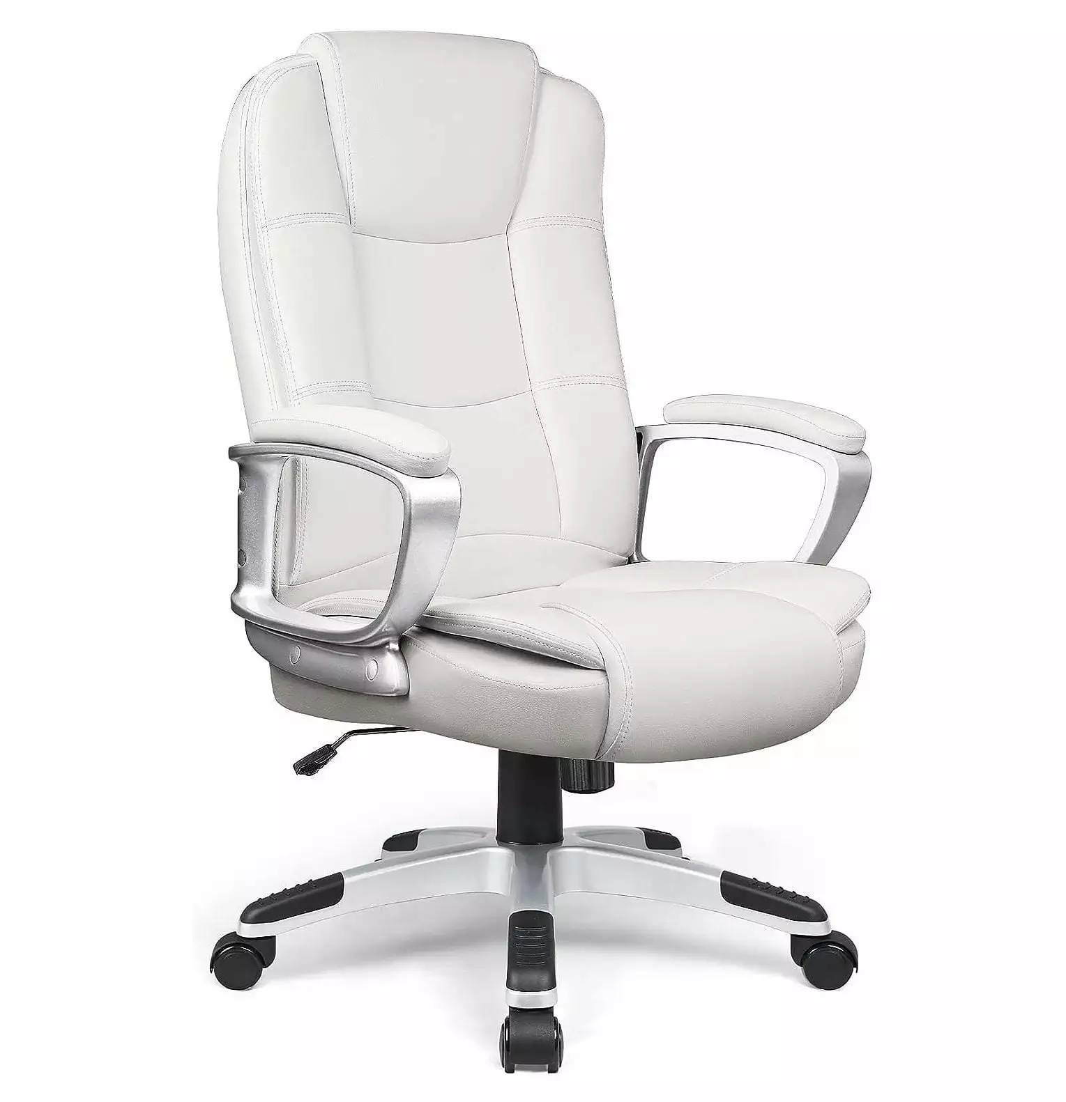 BULYAXIA Managerial Executive Office Desk Chair Big and Tall High Back Computer Chair Ergonomic Adjustable PU Leather White