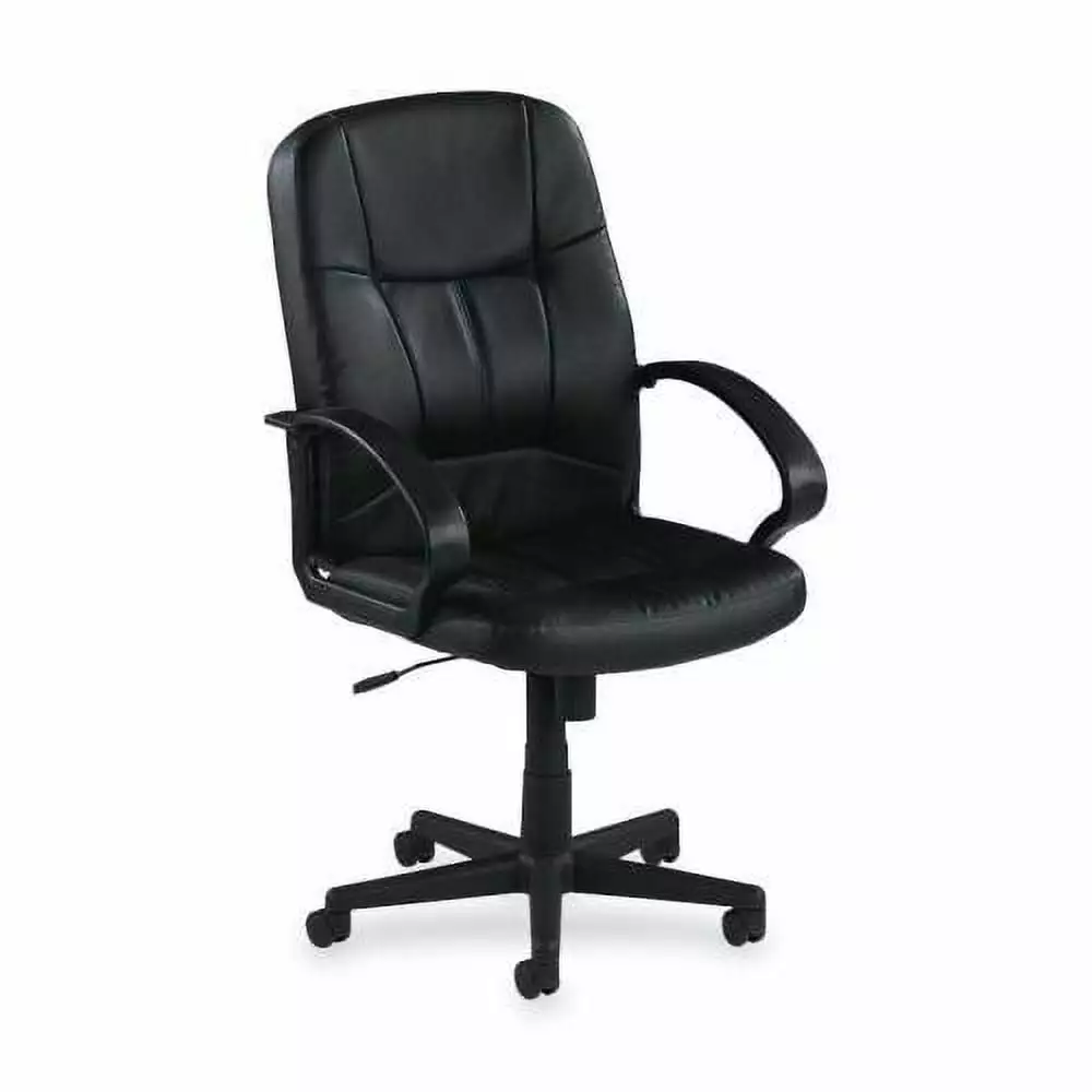 Lorell Chadwick Managerial Leather Mid-Back Chair Black Leather Seat 5-star Base