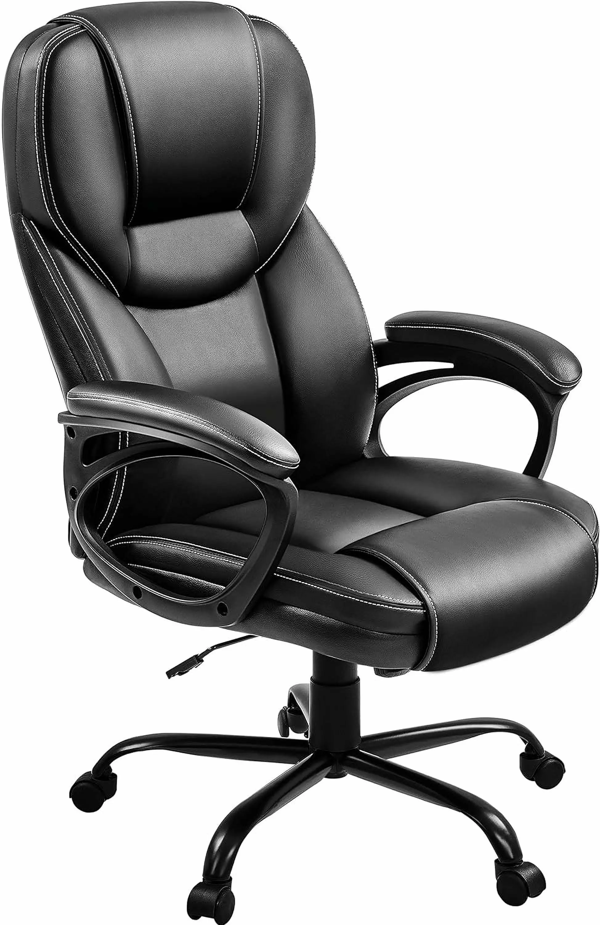 High Back Executive Faux Leather Managerial Chair Big and Tall Task Computer Meeting Chair Sturdy Metal Base Black WYD