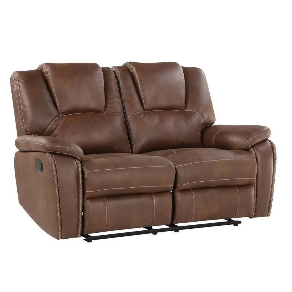 Bowery Hill Transitional Brown Faux Leather Manual Reclining Loveseat - Classic Recliner Sofa