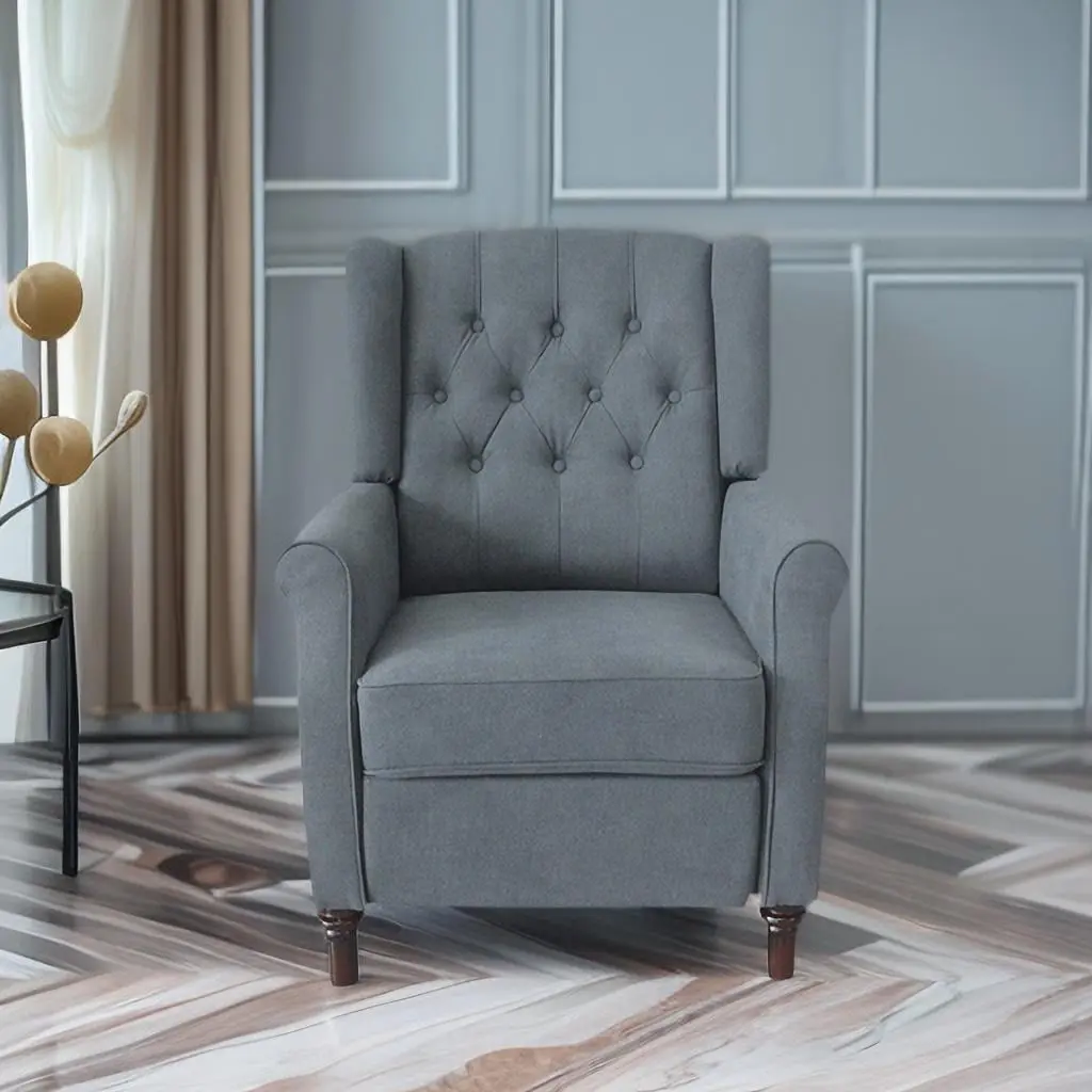 Classic Dark Gray Waterproof Fabric Living Room Pull Button Sofa High Back Manual Recliner Chair Home Theatre CNCJ