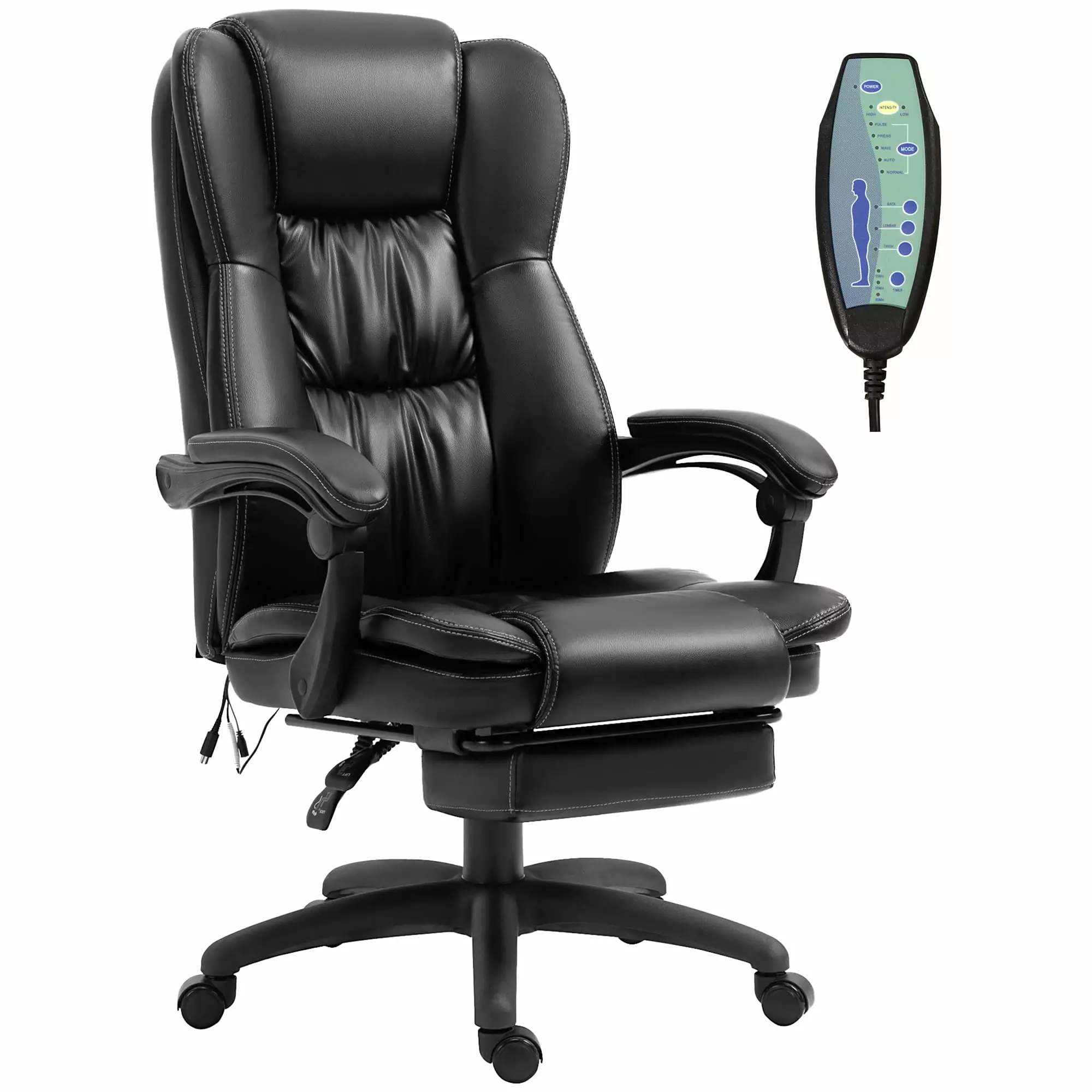 DeeHome High Back Massage Office Chair 6-Point Vibration 5 Modes PU Leather Swivel Chair Reclining Back Retractable Footre...
