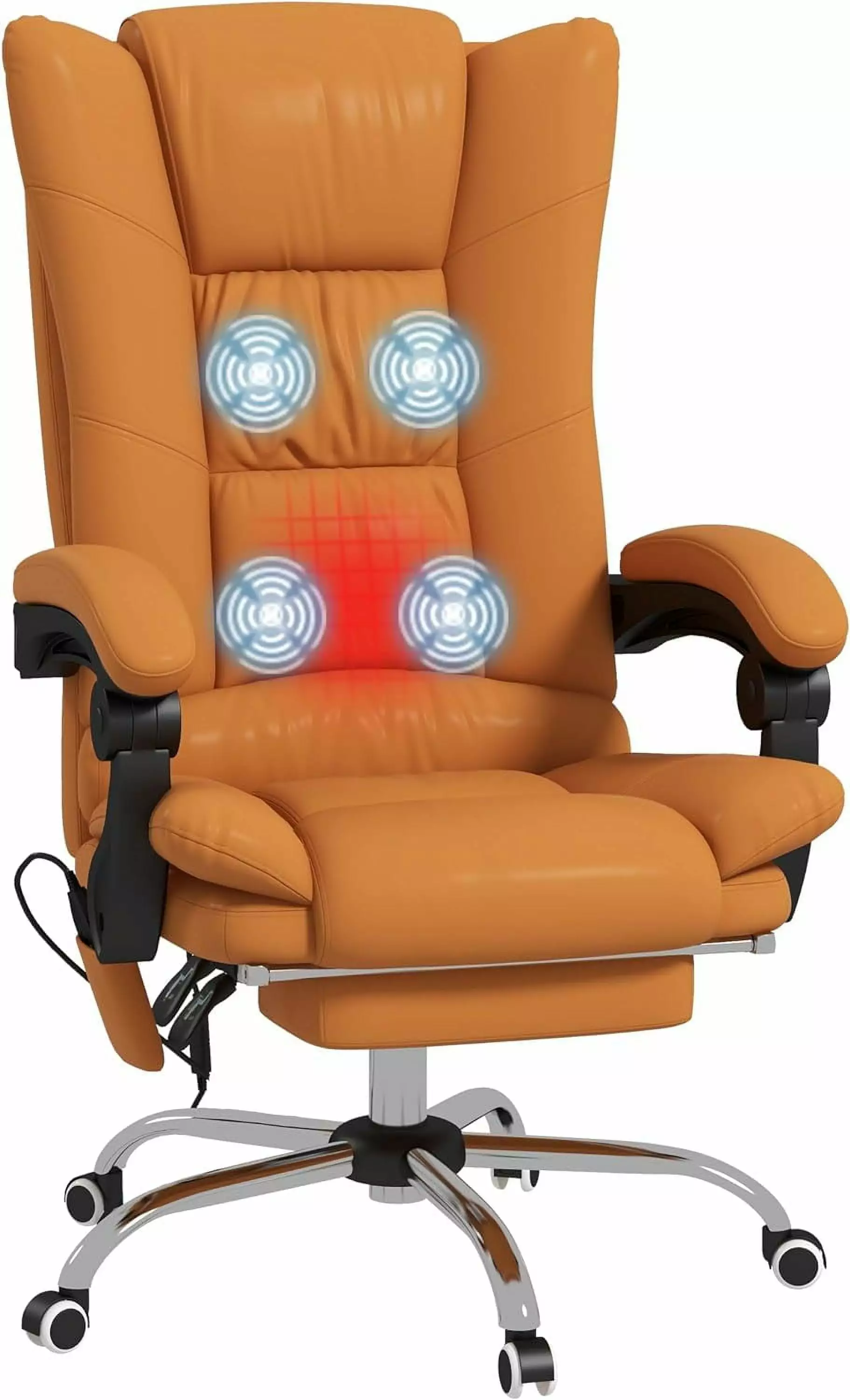 Executive Massage Office Chair 4 Vibration and Heat 3 Modes PU Leather Swivel Chair Light Brown FANWB