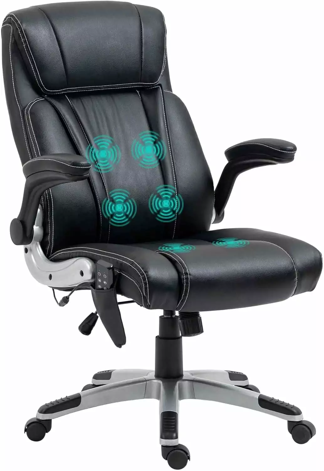 Executive Massage Office Chair 6 Vibration Points Heated Faux Leather Desk Chair Black FANWB
