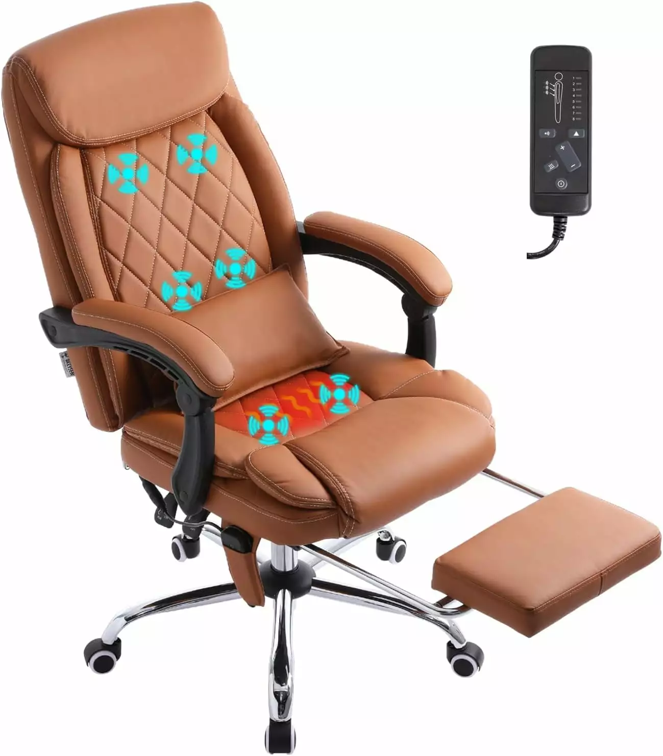 Executive Massage Office Chair Heated 45 Reclining Ergonomic Chair Footrest Brown Leather FJU