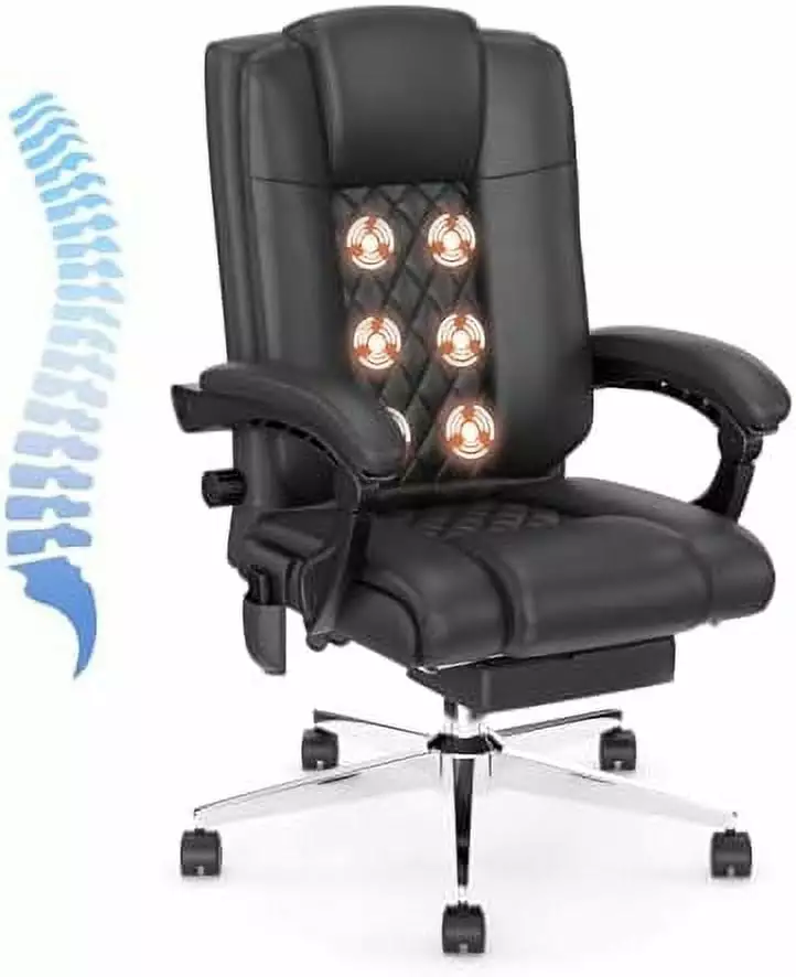 Massage Executive Office Chair Footrest Big and Tall Office Chair Ergonomic PU Leather Computer Chair Adjustable Lumbar Su...