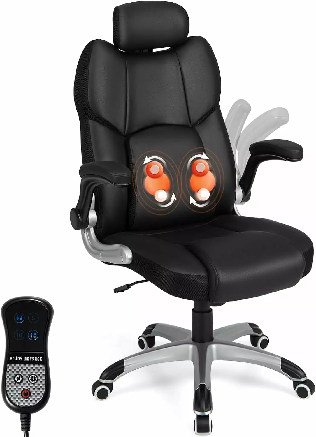 Executive 3D Massage Office Chair Faux Leather Computer Desk Chair Adjustable Headrest Lumbar Support High Back Home Offic...