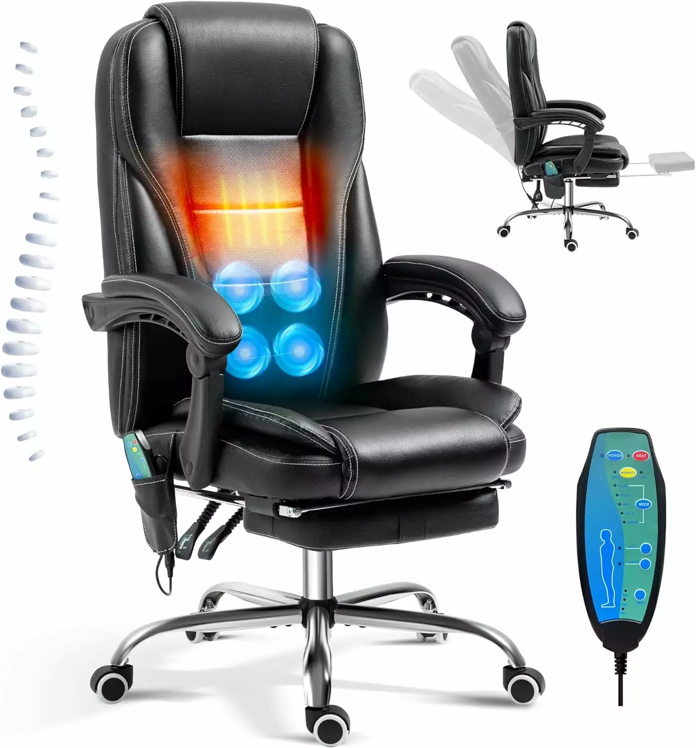 Reclining Massage Office Chair Footrest High Back Ergonomic Executive Chair Heating Vibration Function Black LHY