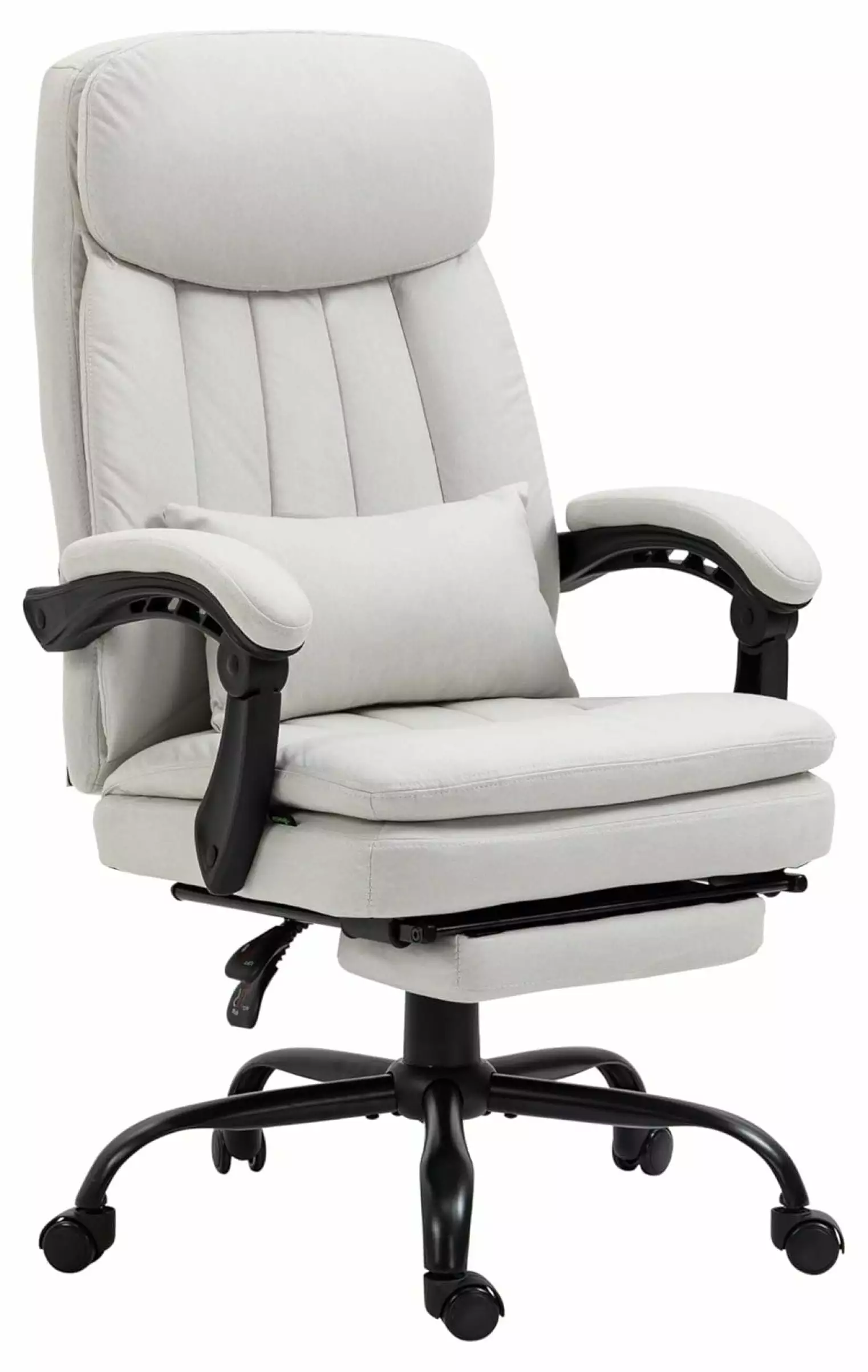 WeCcQuue Executive Massage Office Chair Microfibre Heated Reclining Computer Chair Lumbar Support Pillow Cream White