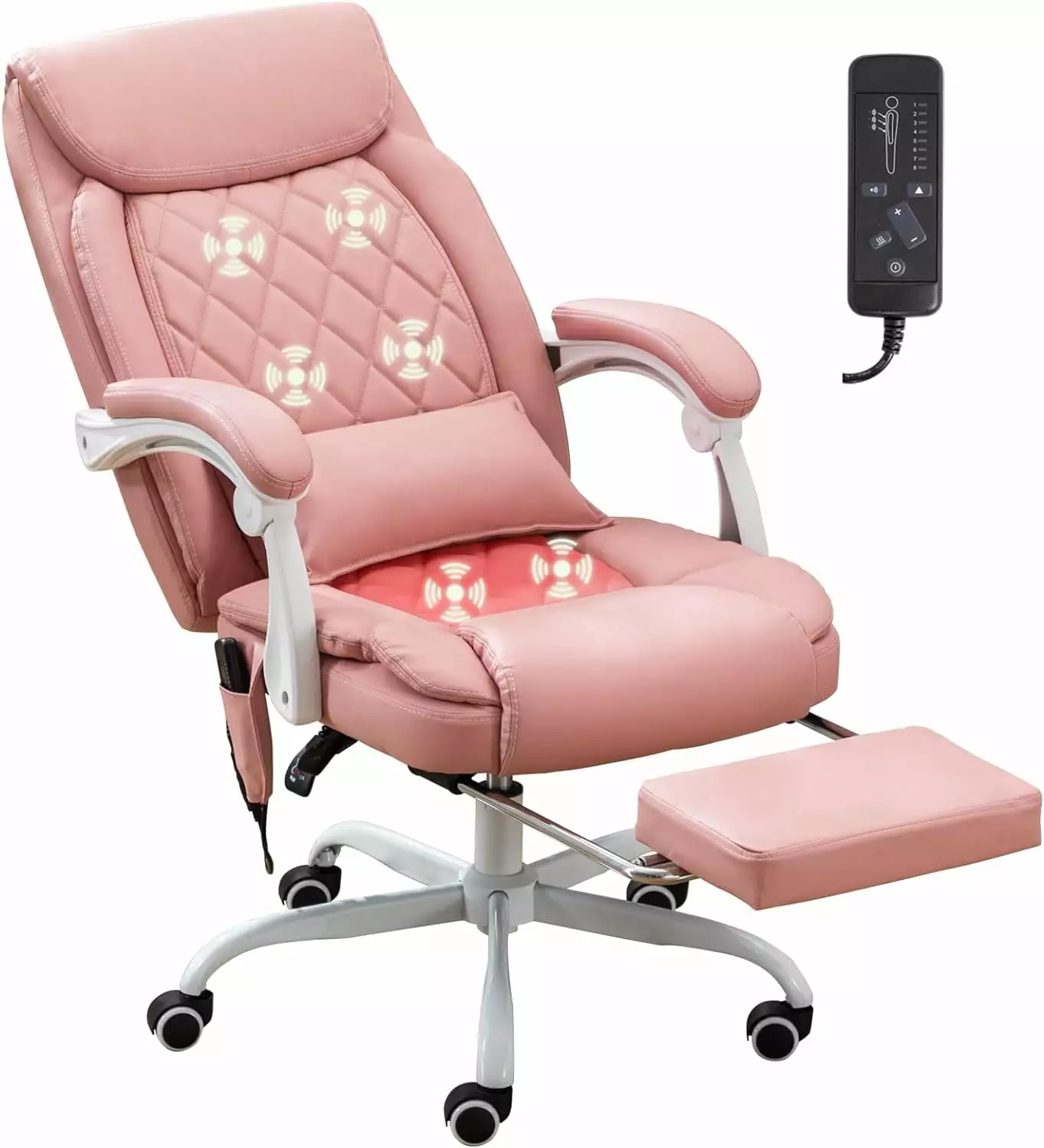 Executive Massage Office Chair Heated 45 Reclining Ergonomic Office Chair Footrest High Back Computer Desk Chair Pink WYD