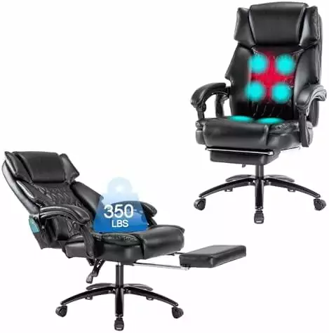 Massage Office Chair Foot Rest 6 Points Vibration Heat Reclining Managerial Chair Black XINGAN