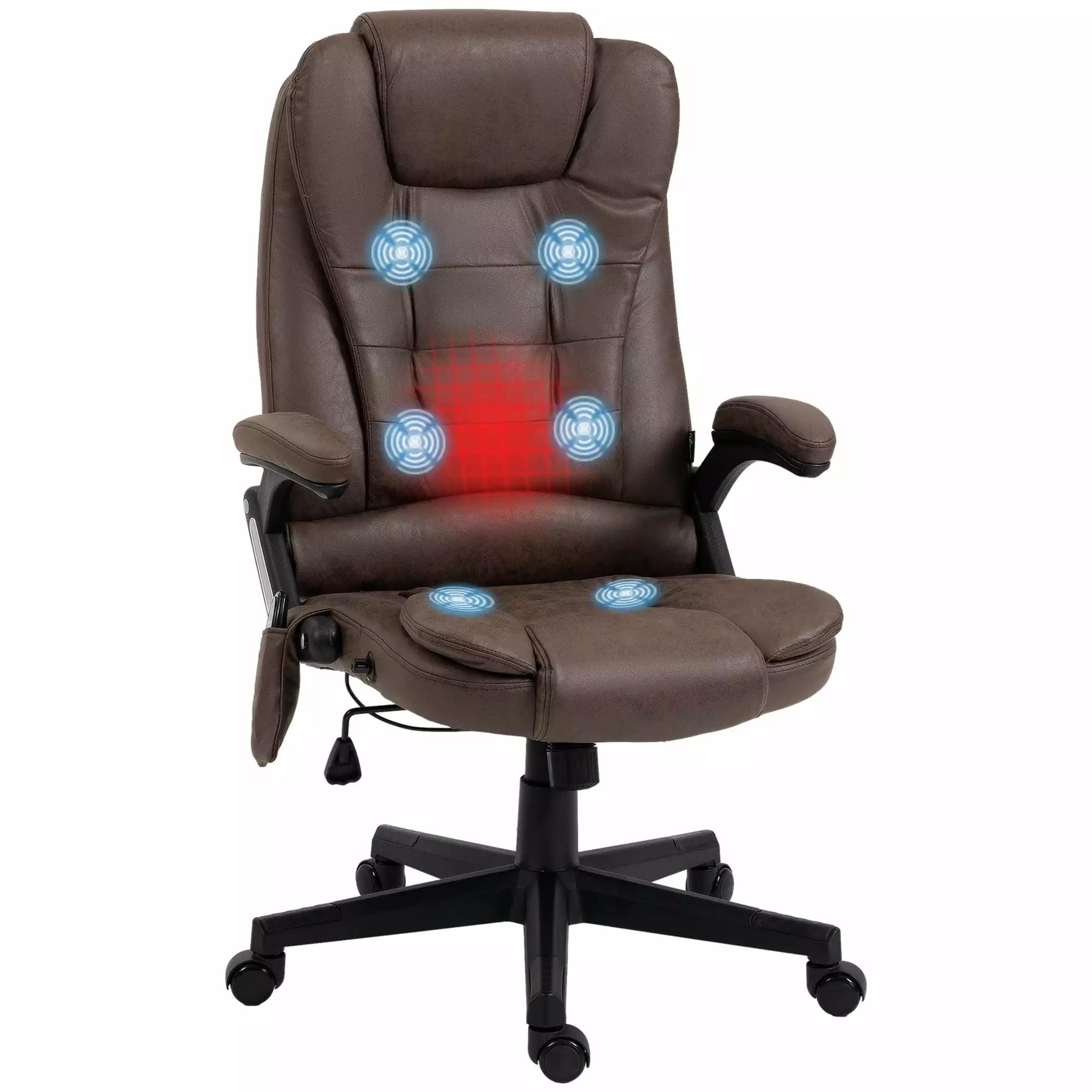 DeeHome 6 Point Vibrating Massage Office Chair Heat Microfiber High Back Executive Chair Coffee