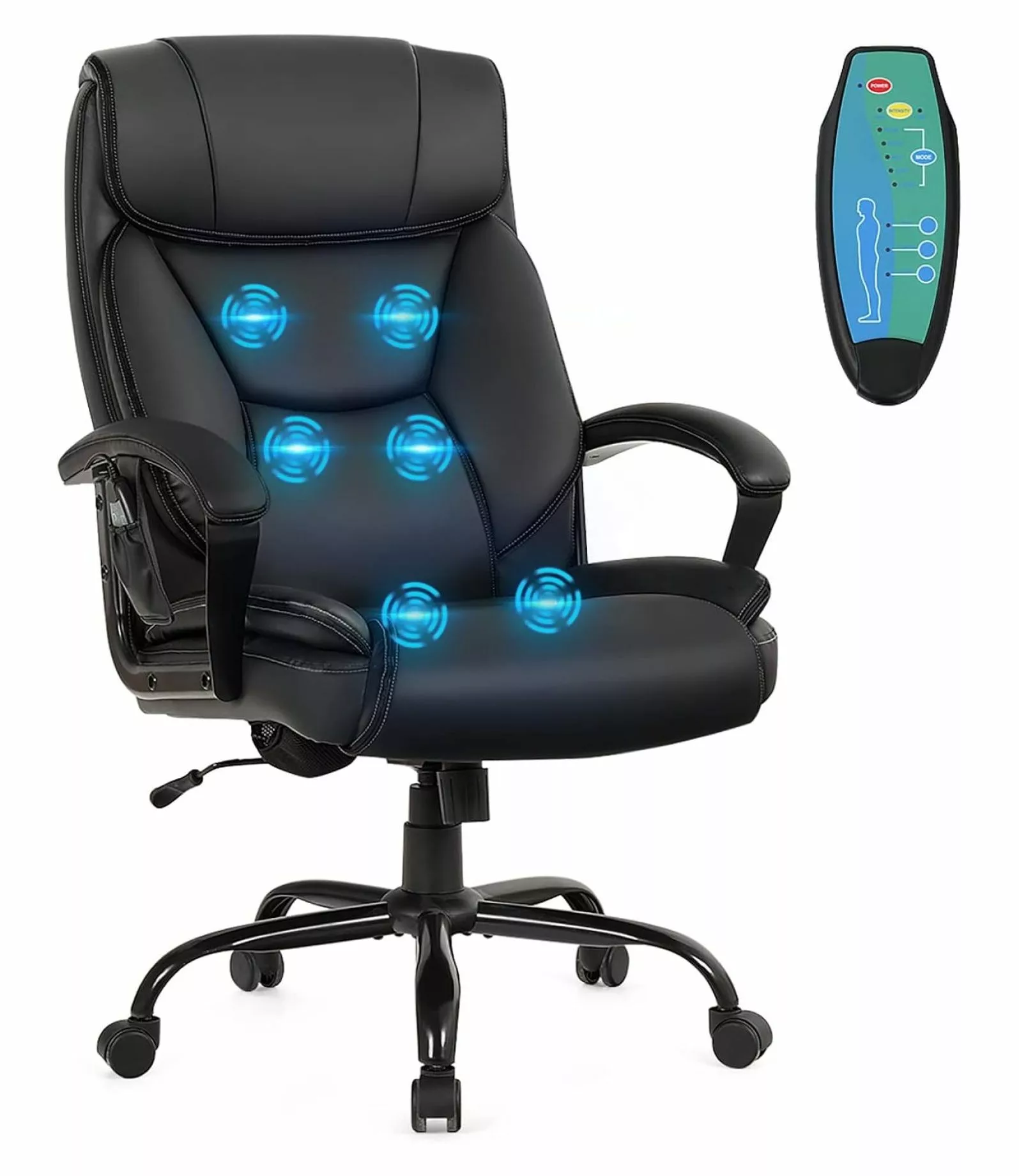 Big and Tall Office Chair 500lbs PU Leather Ergonomic Massage Office Chair Wide Seat High Back Adjustable Computer Chair J...