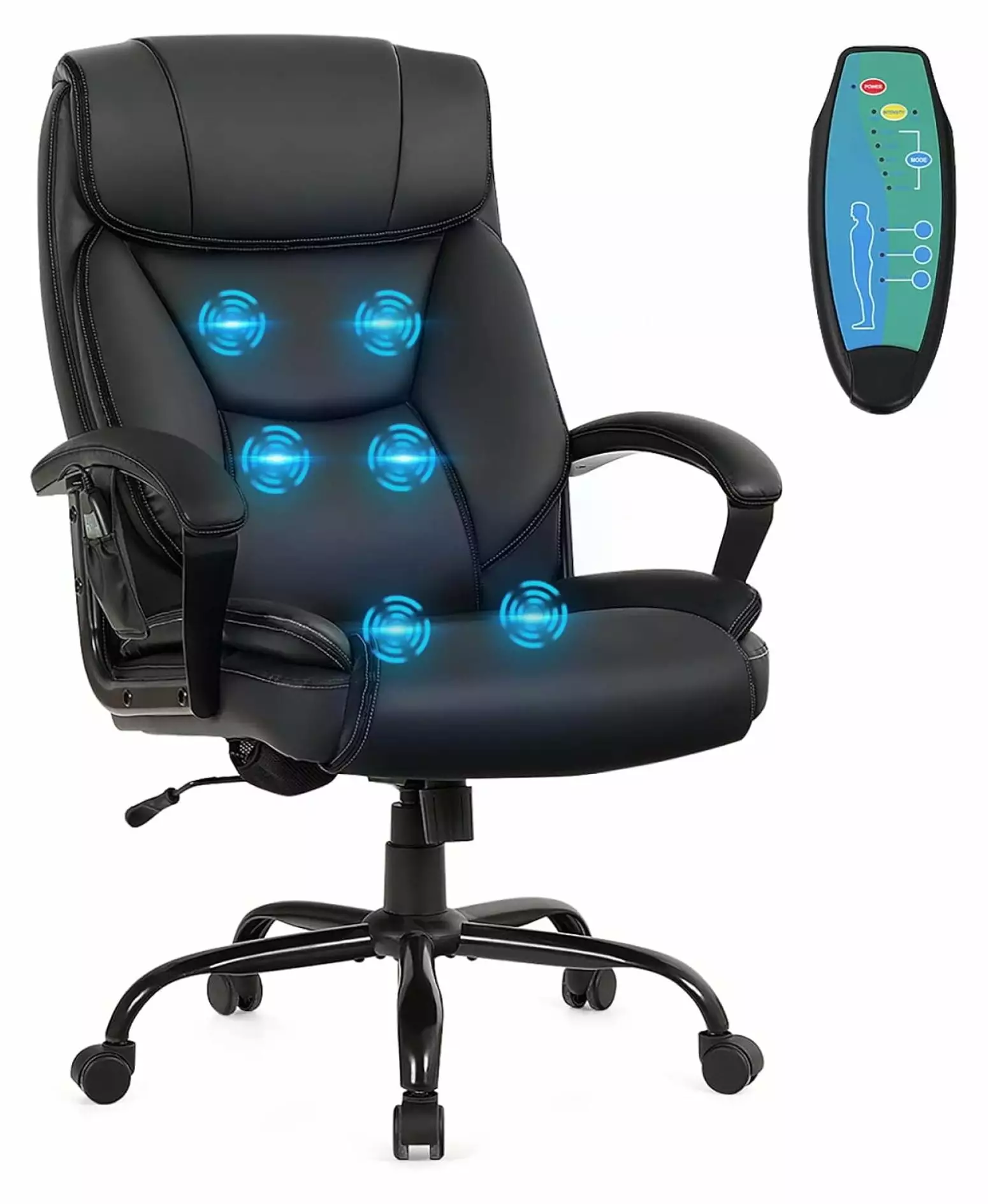 Big and Tall Office Chair 500lbs PU Leather Ergonomic Massage Office Chair Wide Seat High Back Adjustable Computer Chair R...