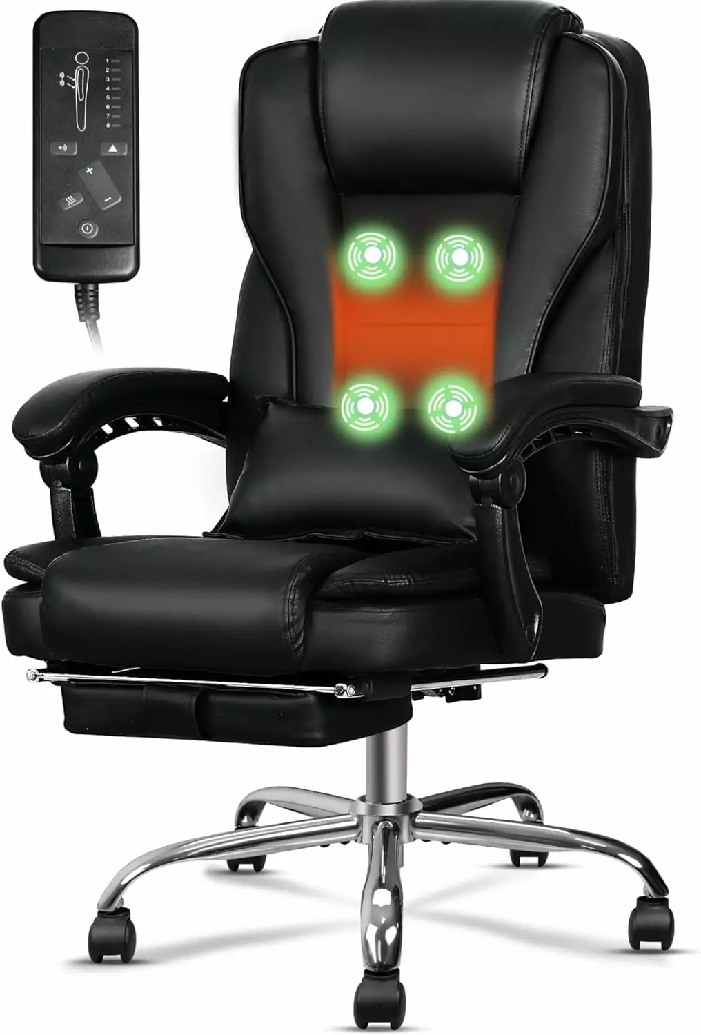 Ergonomic Office Chair Heat and Massage Executive Massage Office Chair Footrest Wheels Lumbar Support Big and Tall Reclini...