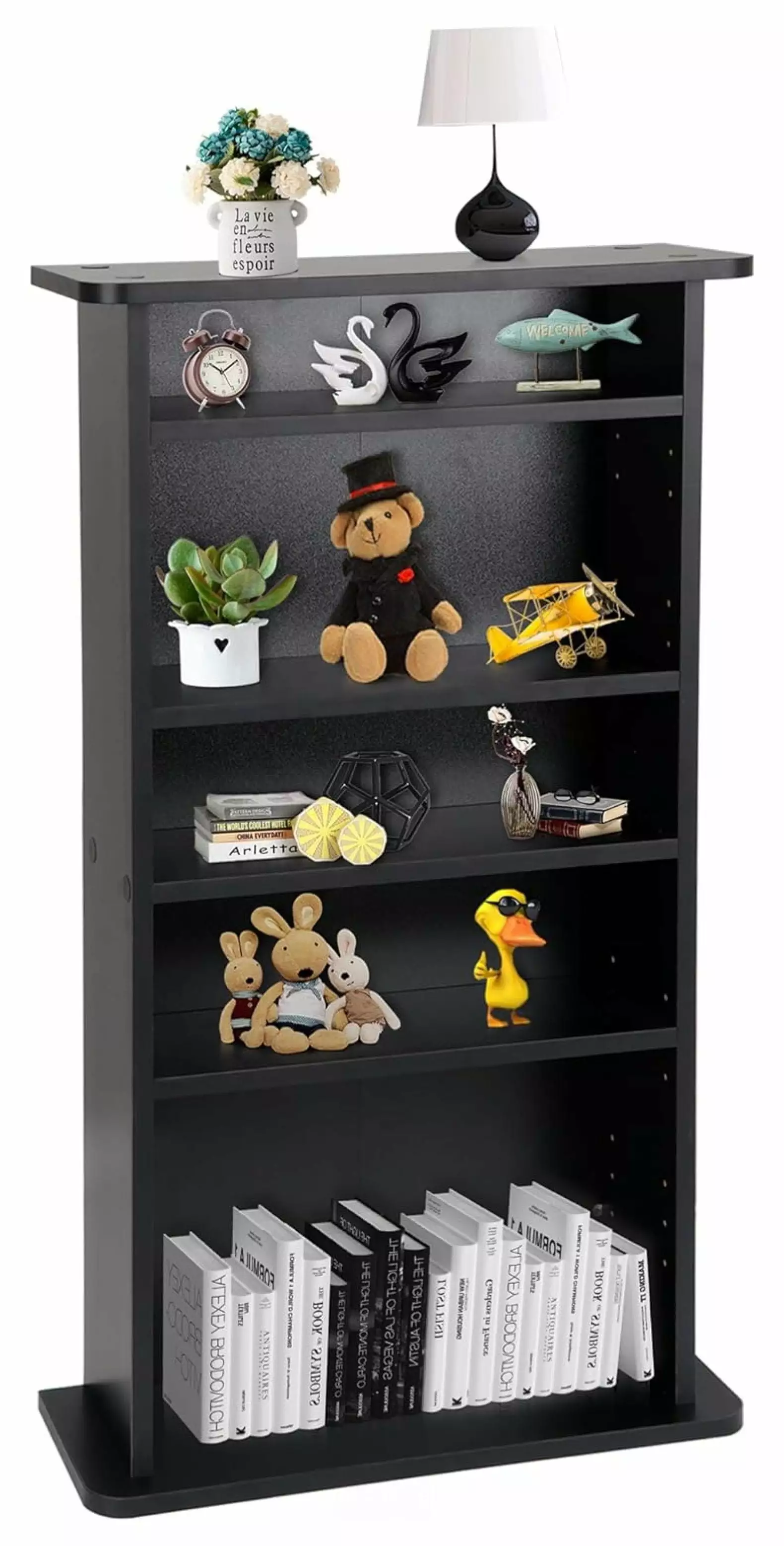 LeCeleBee 5-Tier Adjustable Black Media Storage Bookcase Video Games Blu-Ray Display