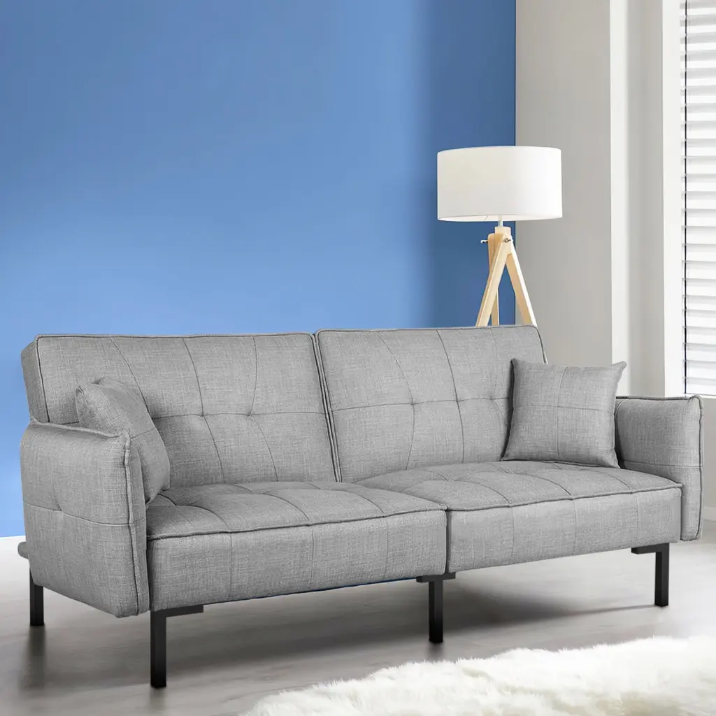 FDW 78 Futon Convertible Memory Foam Sofa Living Room Gray