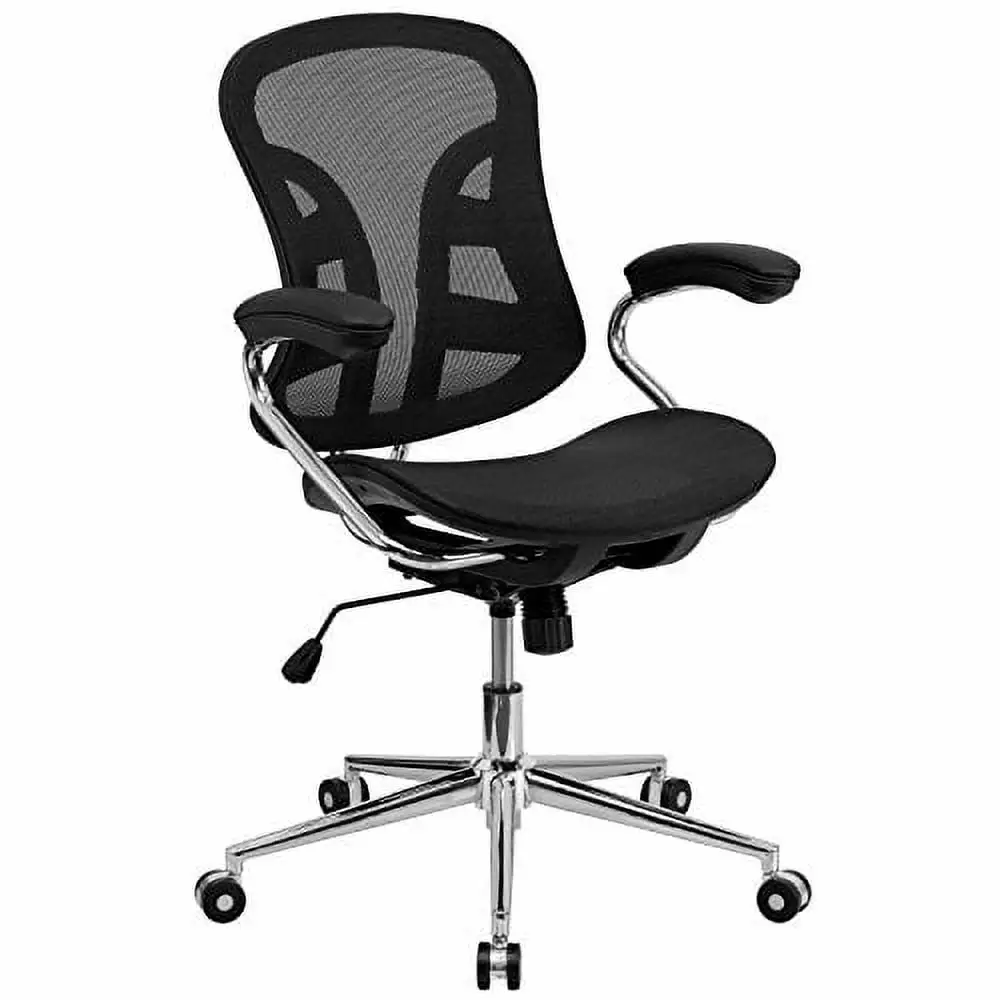line Furniture Lamu Black Mesh Adjustable Swivel Office Chair Chrome Base and Padded Arms