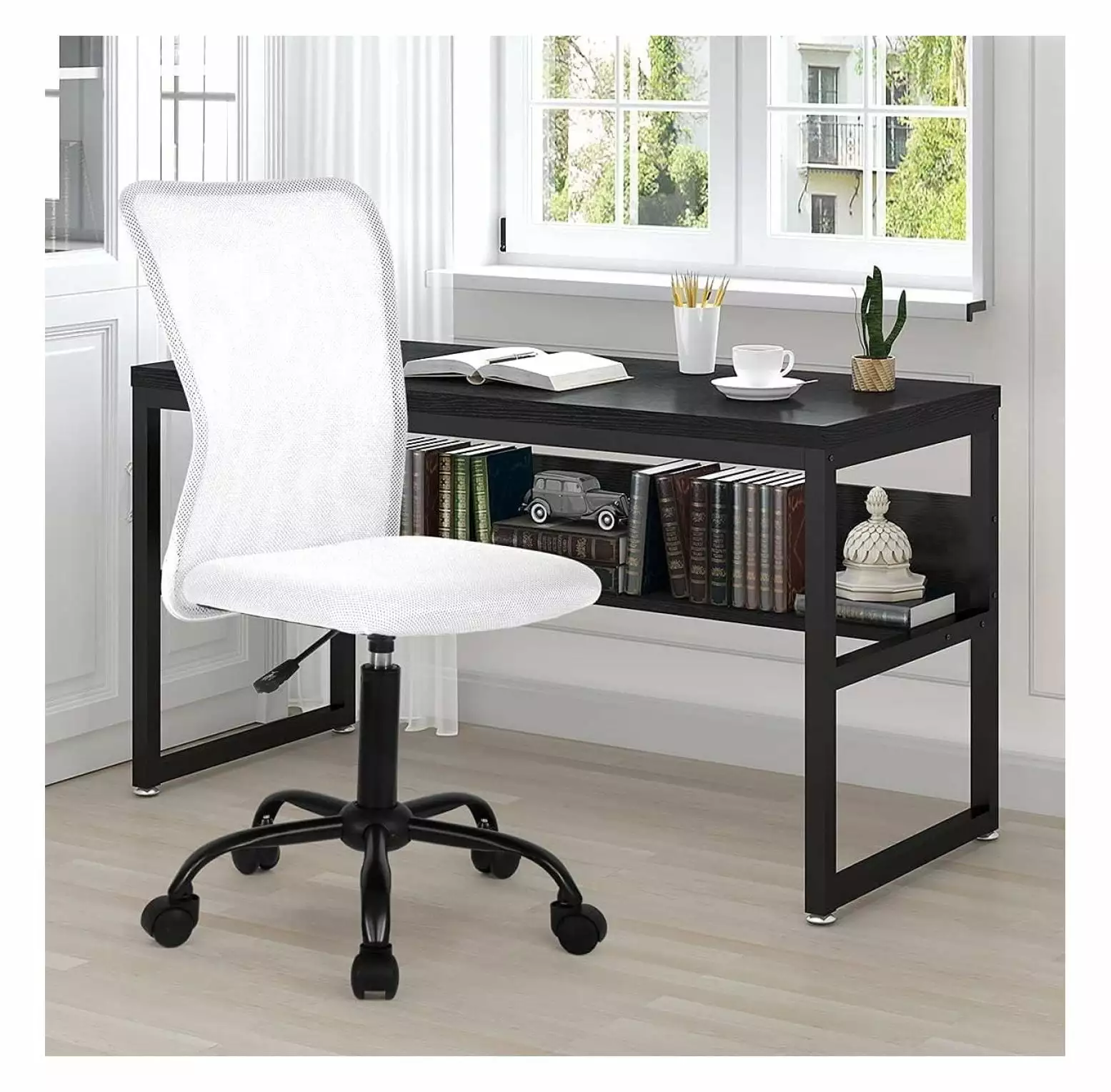 White Mesh Office Chair - Modern Armless Ergonomic Computer Desk Chair Home Office Bennium
