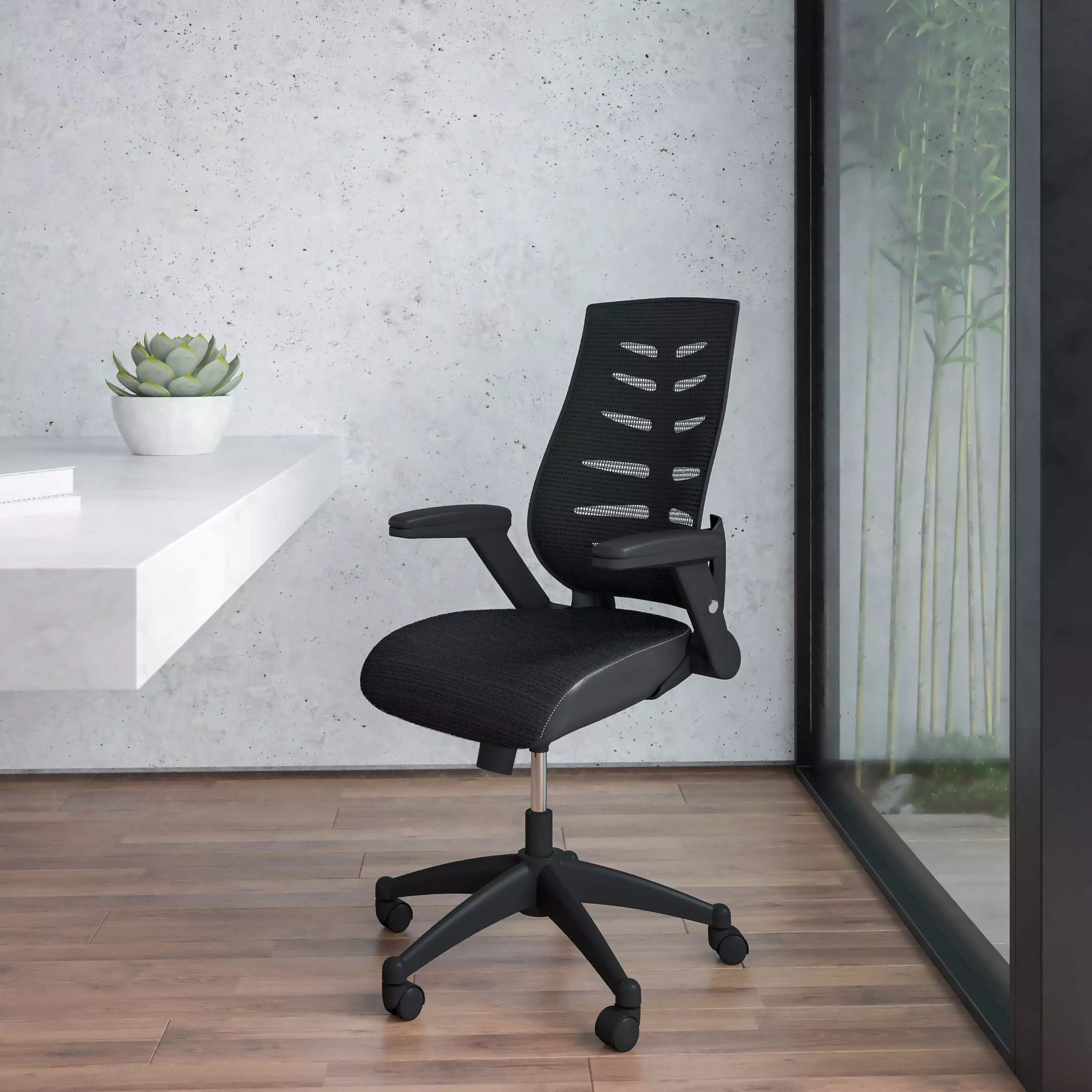 High Back Black Mesh Executive Office Chair Ergonomic Swivel Chair Height Adjustable Flip-Up Arms BizChair