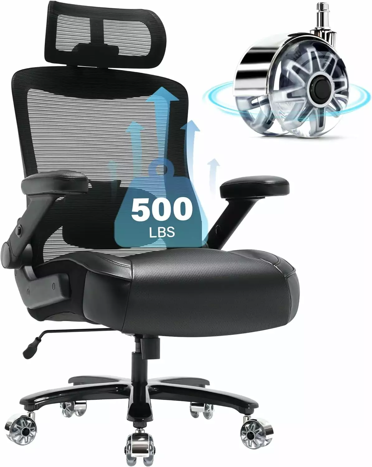 Big and Tall Office Chair 500lbs Ergonomic Mesh Desk Chair Adjustable Lumbar Support Headrest Black FJU