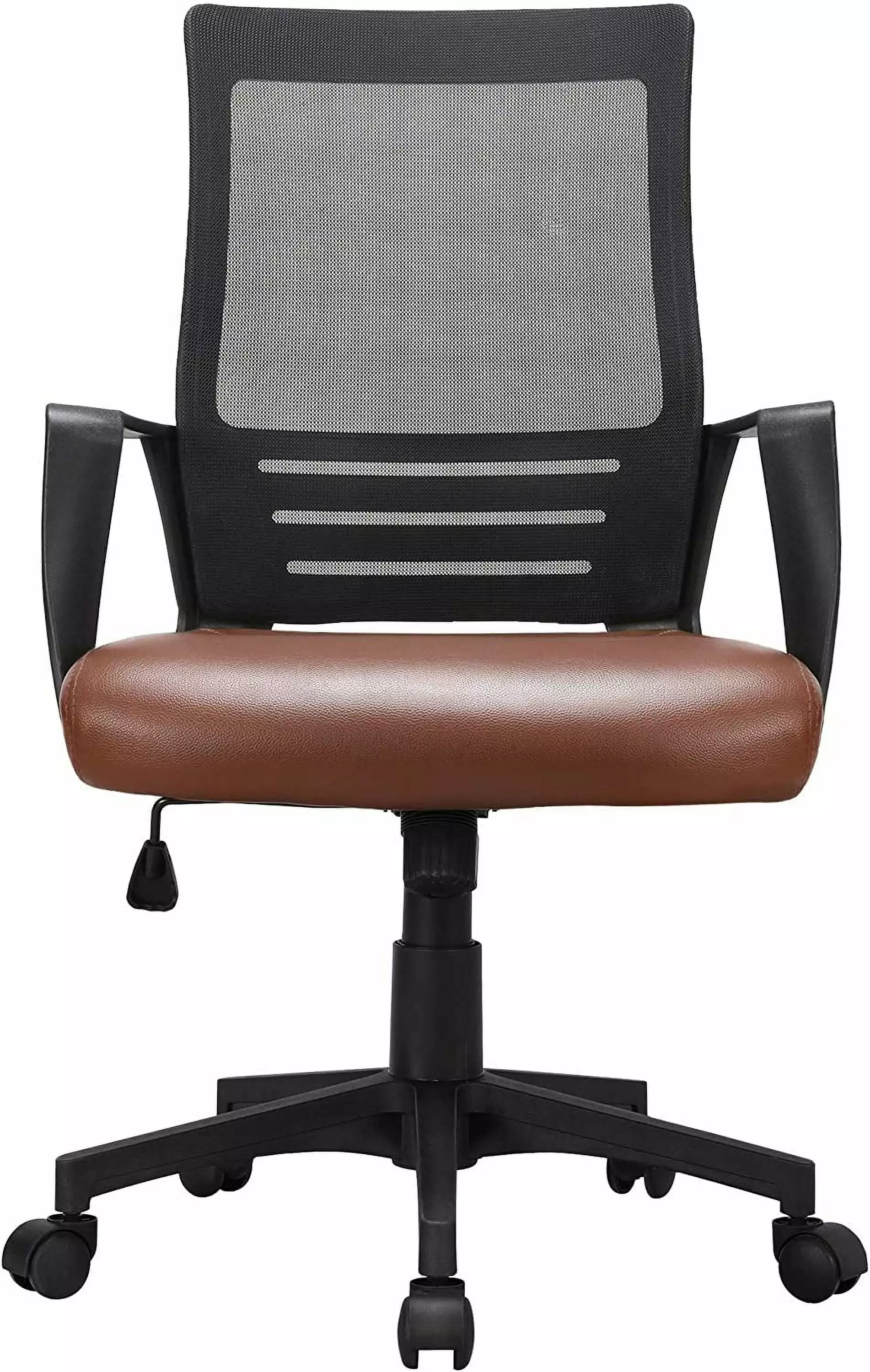 Brown Mid Back Mesh Chair Leather Seat Executive Office Chair Ergonomic Desk Chair LHY