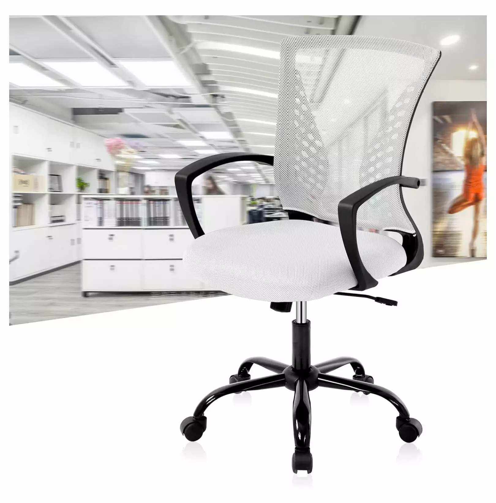 Superwum White Mesh Office Chair Ergonomic Computer Desk Chair Lumbar Support Armrest Adjustable Rolling Swivel Task Chair