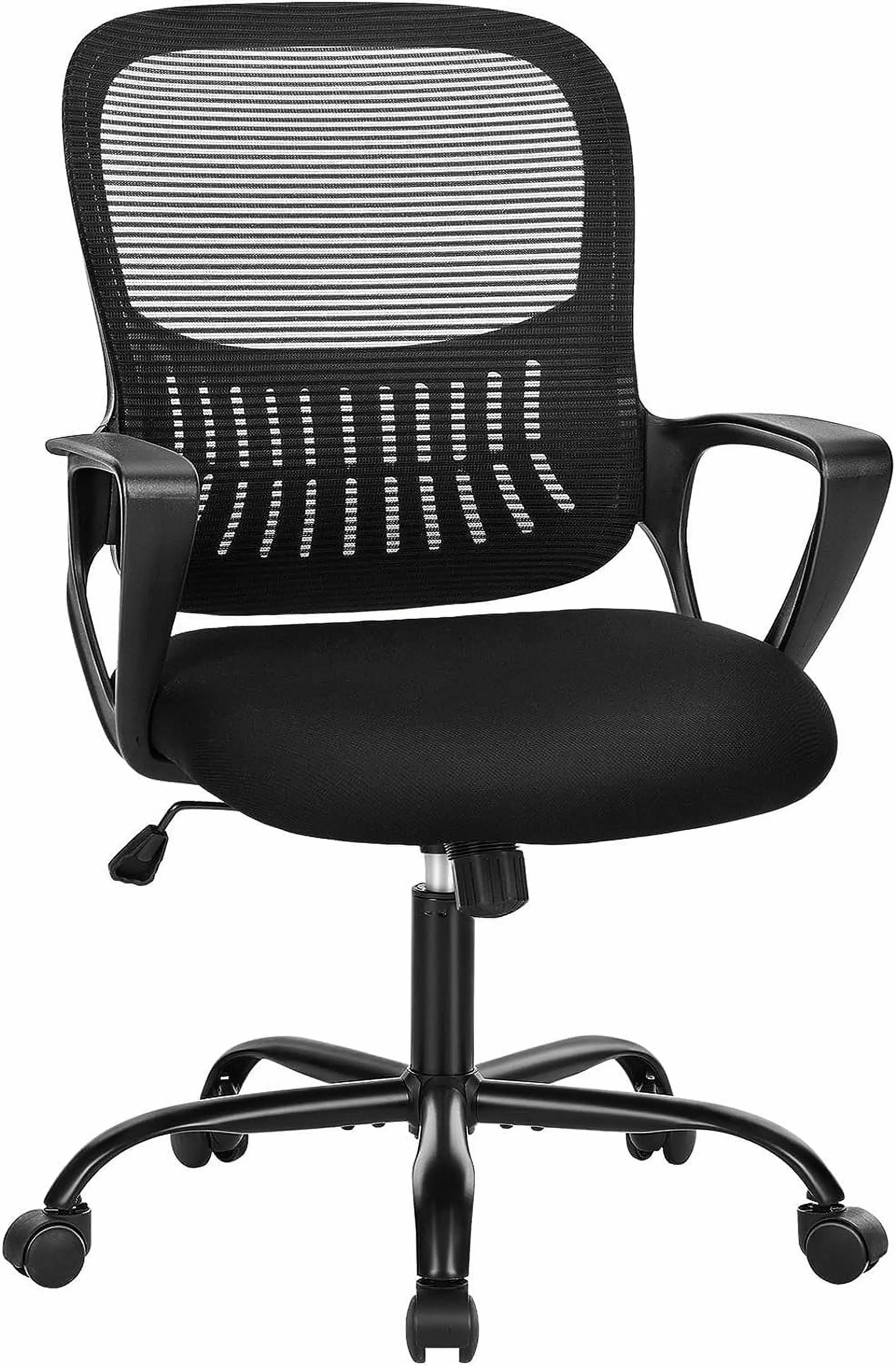 Ergonomic Mid-Back Mesh Office Swivel Chair Lumbar Support and Wheels - Black TRAHOO