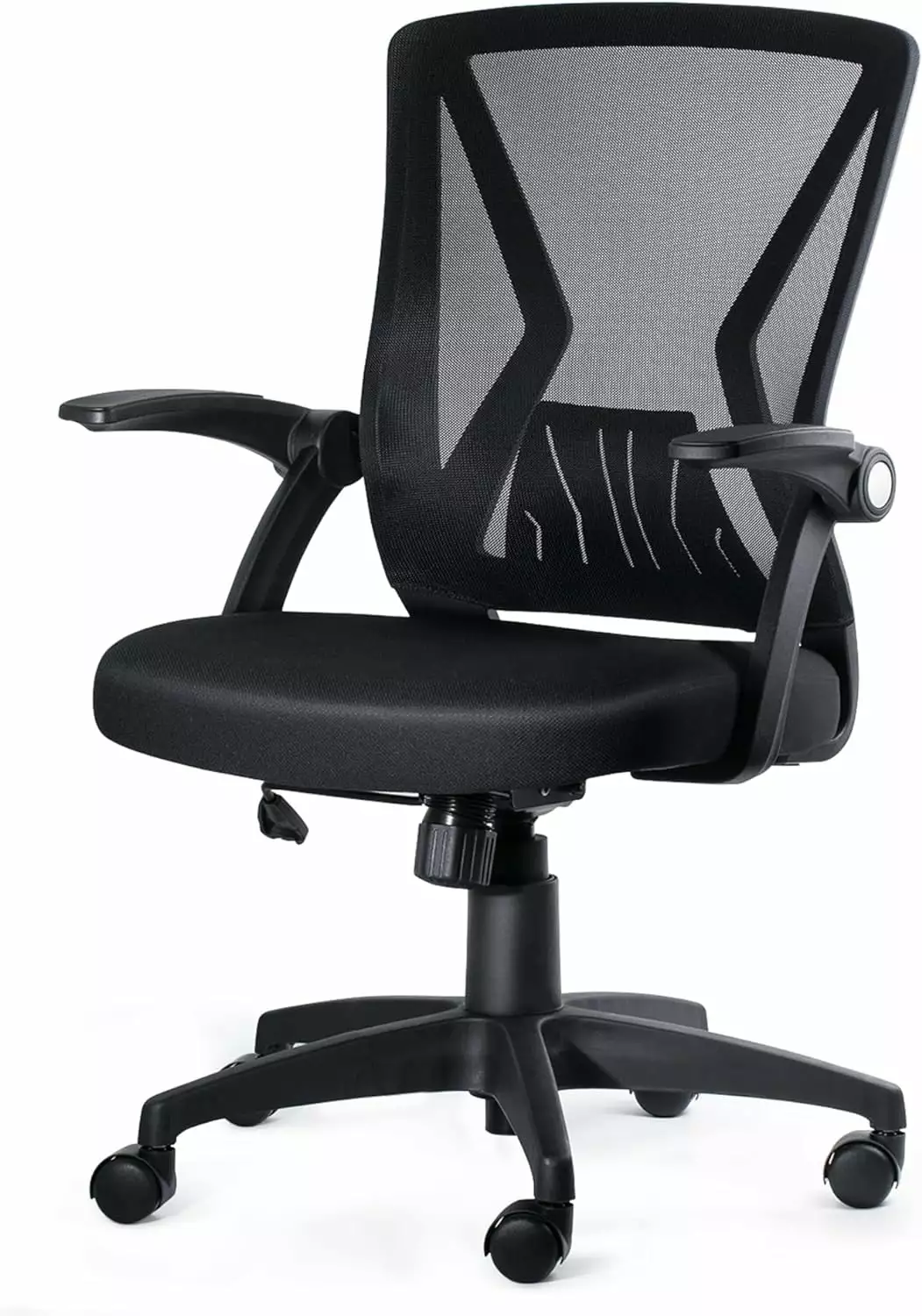 Mid Back Mesh Office Chair Ergonomic Swivel Black Mesh Computer Chair Flip Up Arms and Lumbar Support TRAHOO