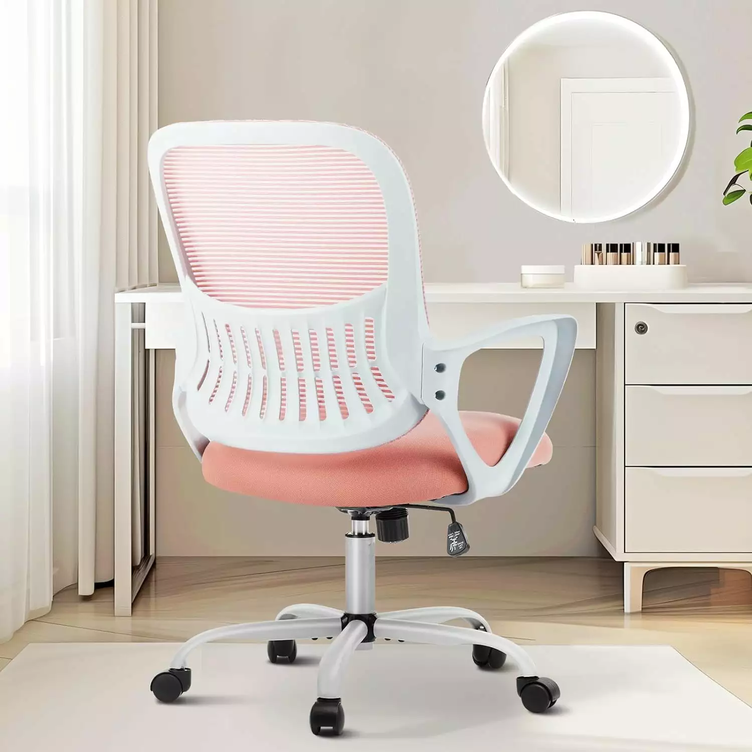 Office Computer Desk Managerial Executive Chair - Mid-Back Mesh Swivel Chair Lumbar Support and Comfy Arms TRAHOO