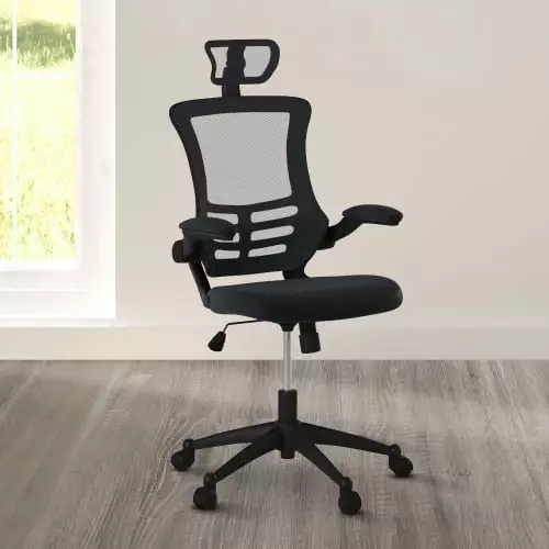 Wulawindy Modern High-Back Mesh Executive Office Chair Headrest and Flip-Up Arms Black