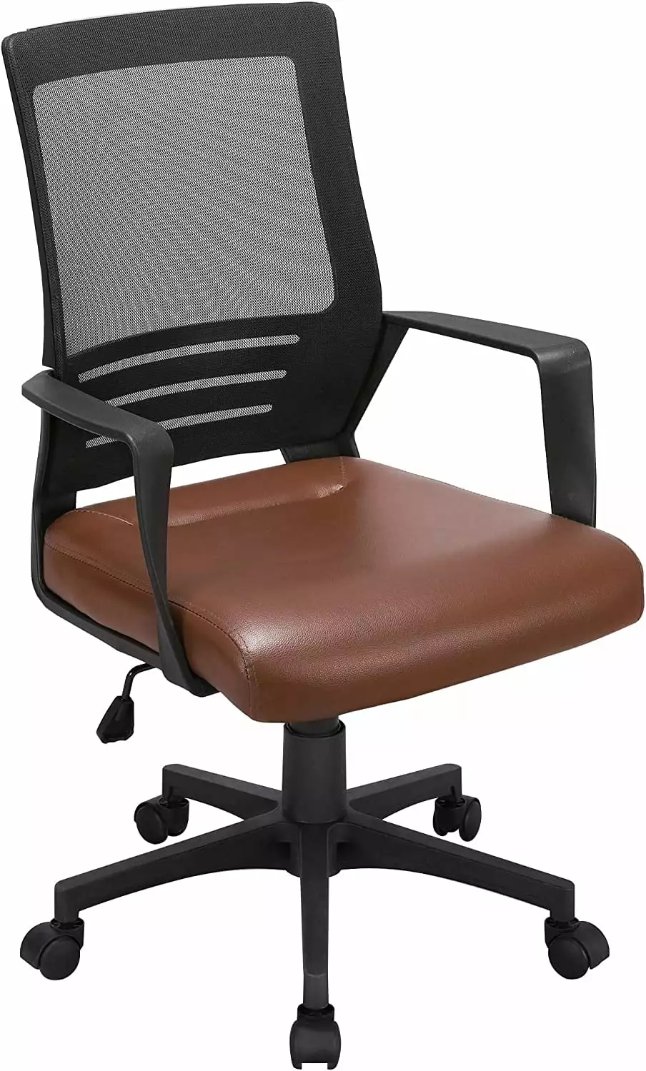 Brown Mesh Office Chair Leather Padded Seat and Lumbar Support ZJ