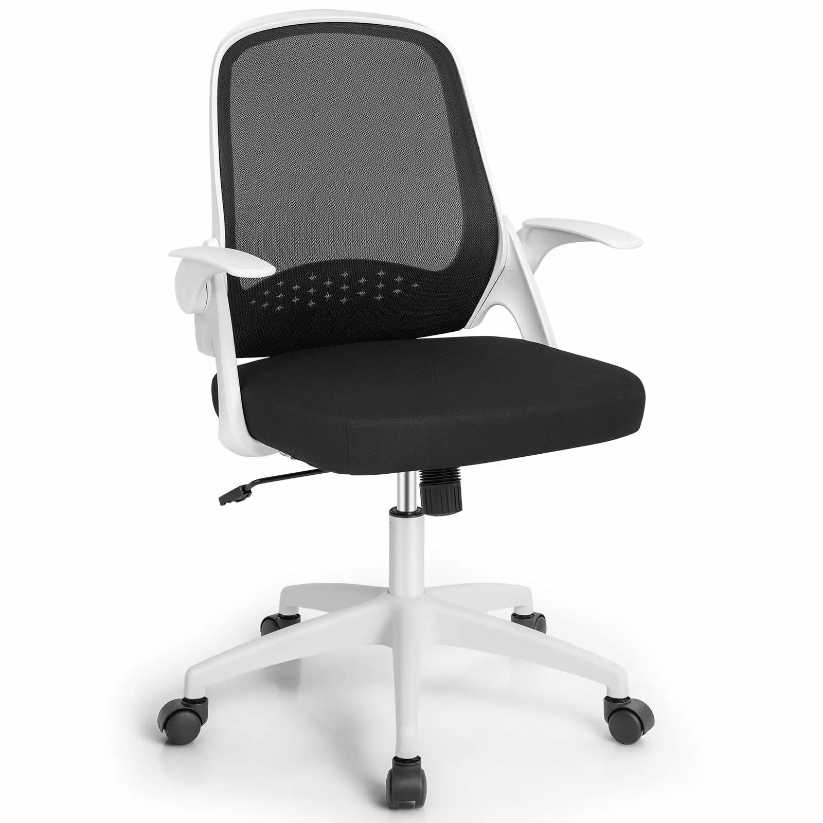 Giantex Mesh Rolling Office Chair Flip-up Armrest Adjustable Ergonomic Desk Chair Lumbar Support Rocking Backrest White