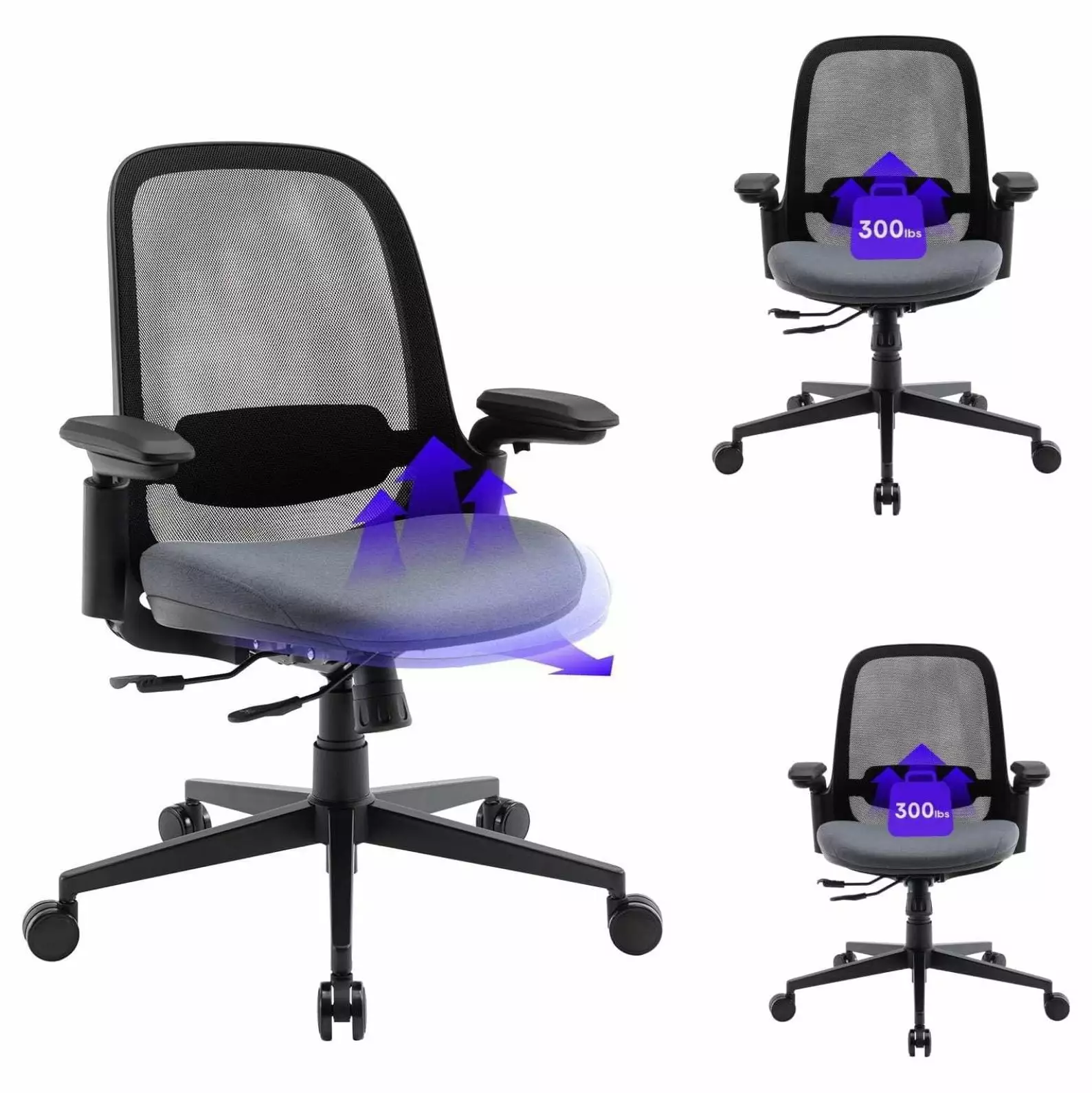 LirtedAura Ergonomic Mesh Office Chair Computer Executive Desk Chair 3D Armrests Slide Seat Tilt Lock Lumbar Support
