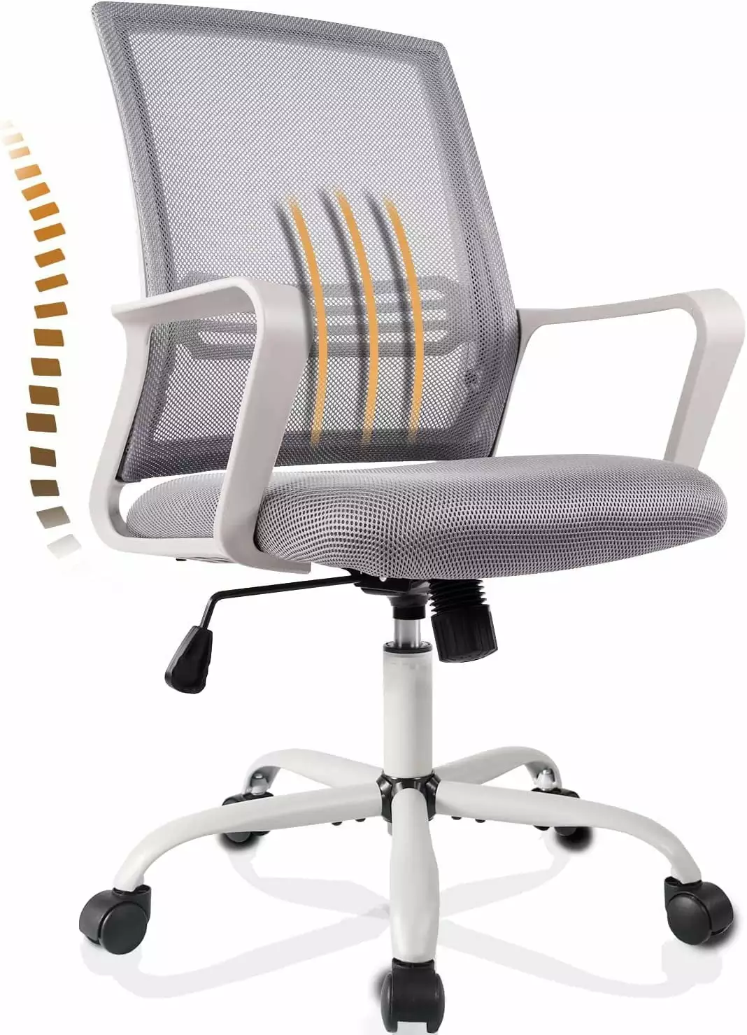 Ergonomic Mesh Office Chair Mid Back Adjustable Computer Task Chair Swivel Rolling Desk Chair Grey TRAHOO