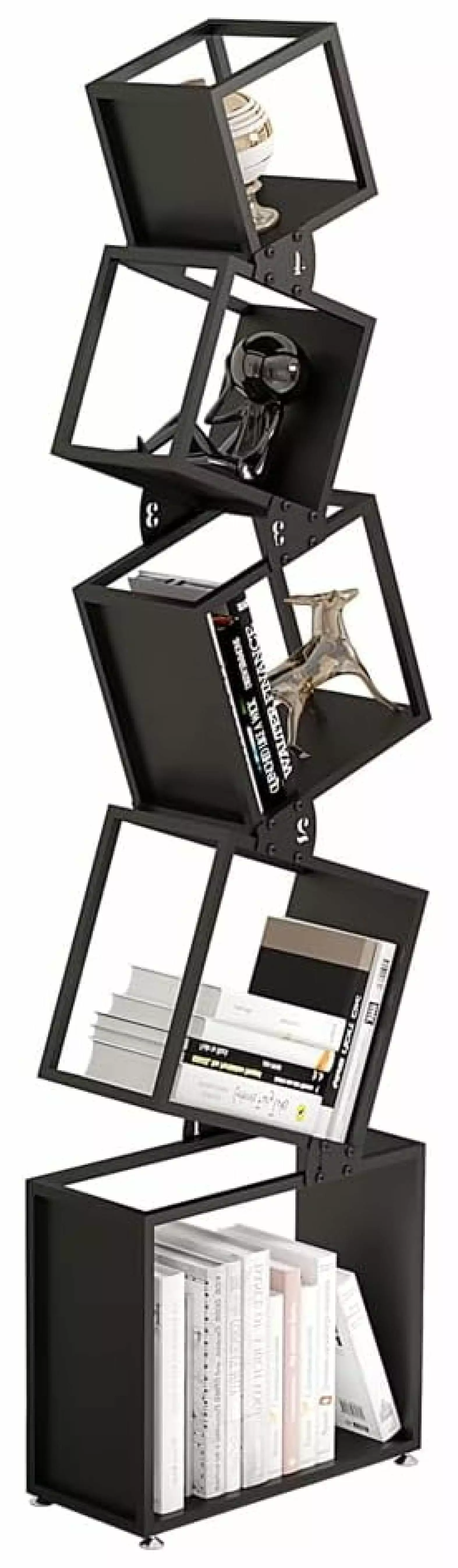 ZeloraGildan 5 Tier Unique Bookshelf 73 Tall Metal Black Bookcase Bedroom Living Room