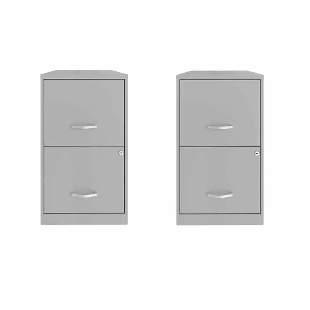 Home Square Set 2 18in 2 Drawer Metal File Cabinet Arctic Silver