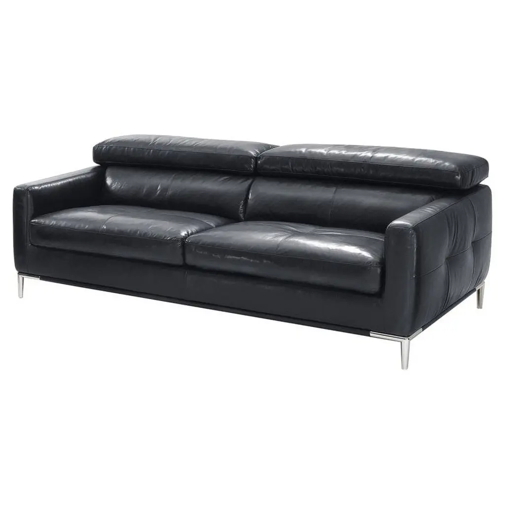 Divani Casa Natalia Modern Metal & Leather Upholstered Sofa Black - Sleek Contemporary Sofa