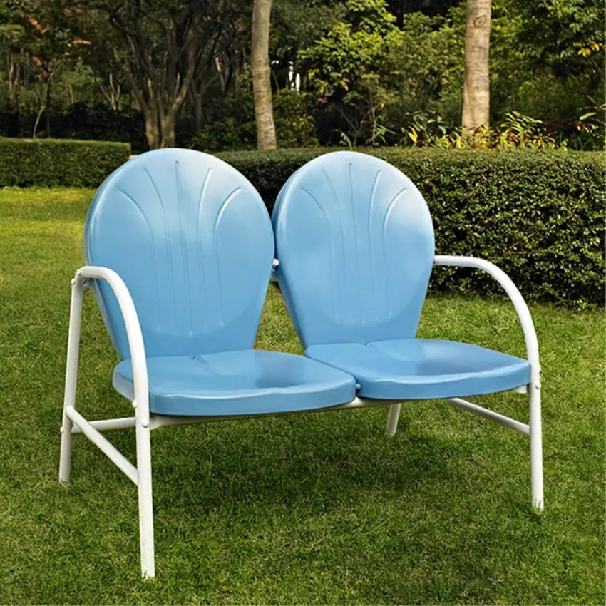 Griffith Sky Blue Metal Outdoor Loveseat Weather Resistant Steel Design Ergode