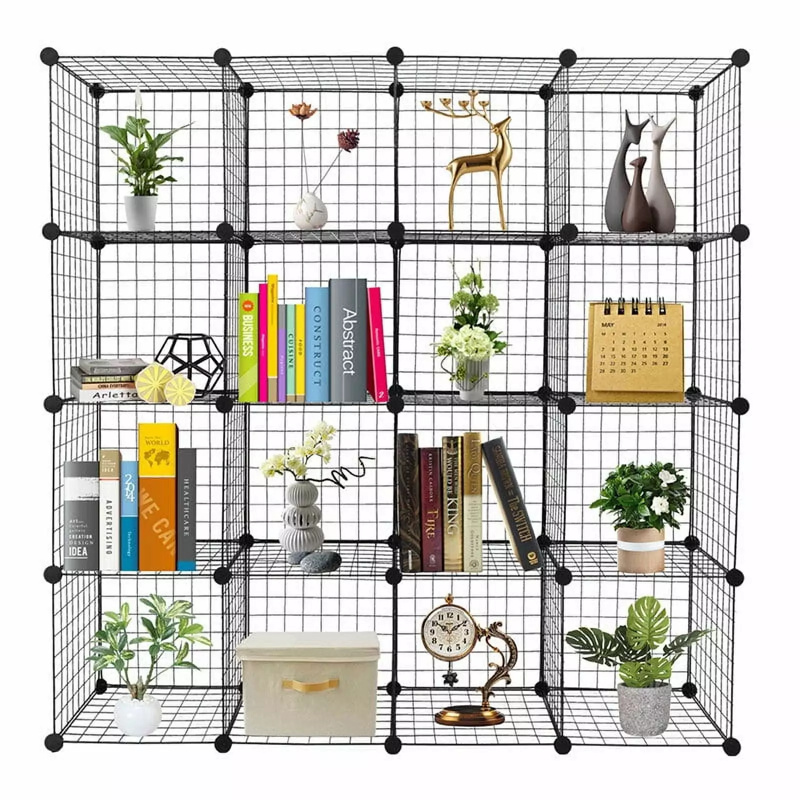 Oufan 16-Cube Organizer Metal Grid Modular Shelving Unit Multifunction Storage
