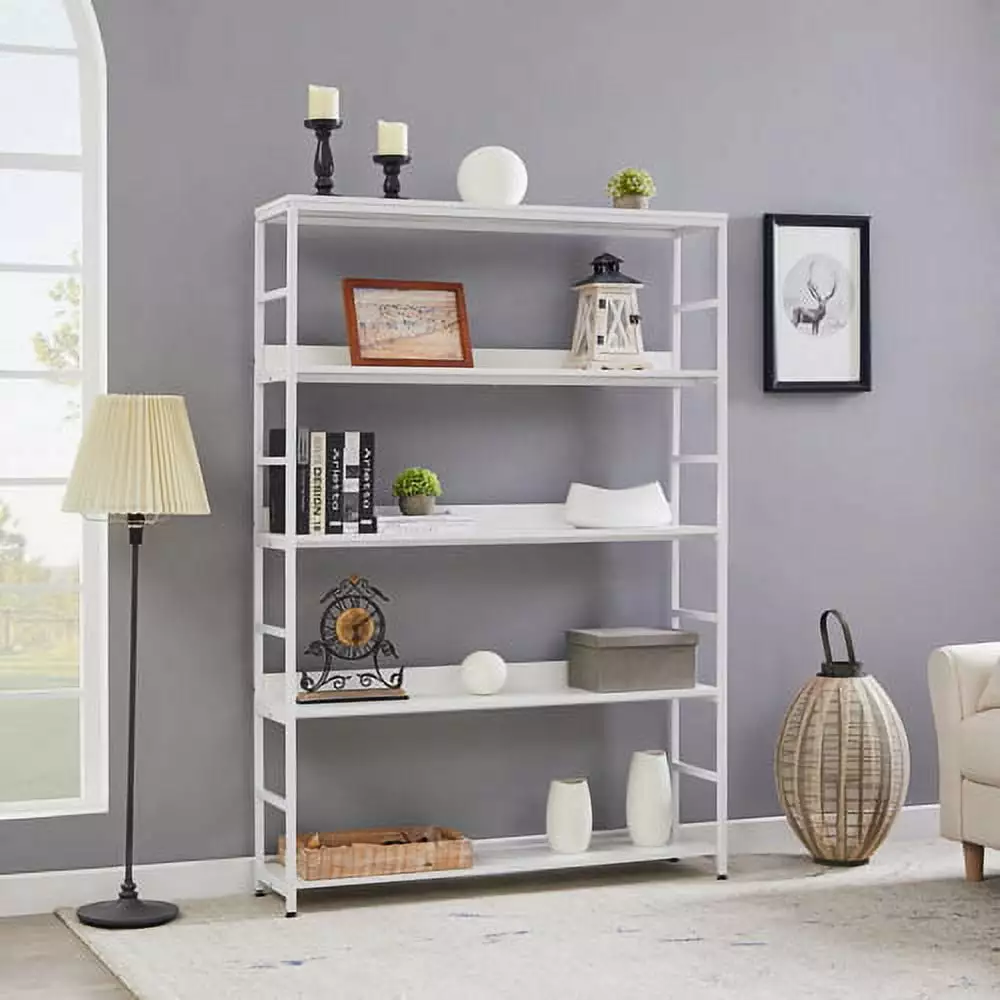 YAFENG 5-Tier Home Office Bookcase Metal Frame White