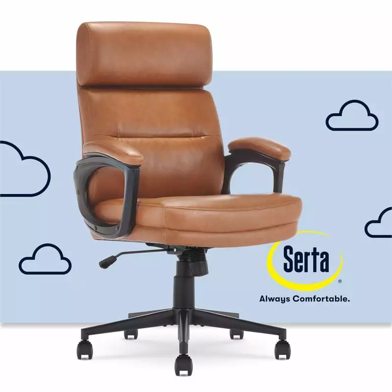 Serta Comfort Executive Ergonomic Mid-Back Office Chair Bonded Leather Cognac