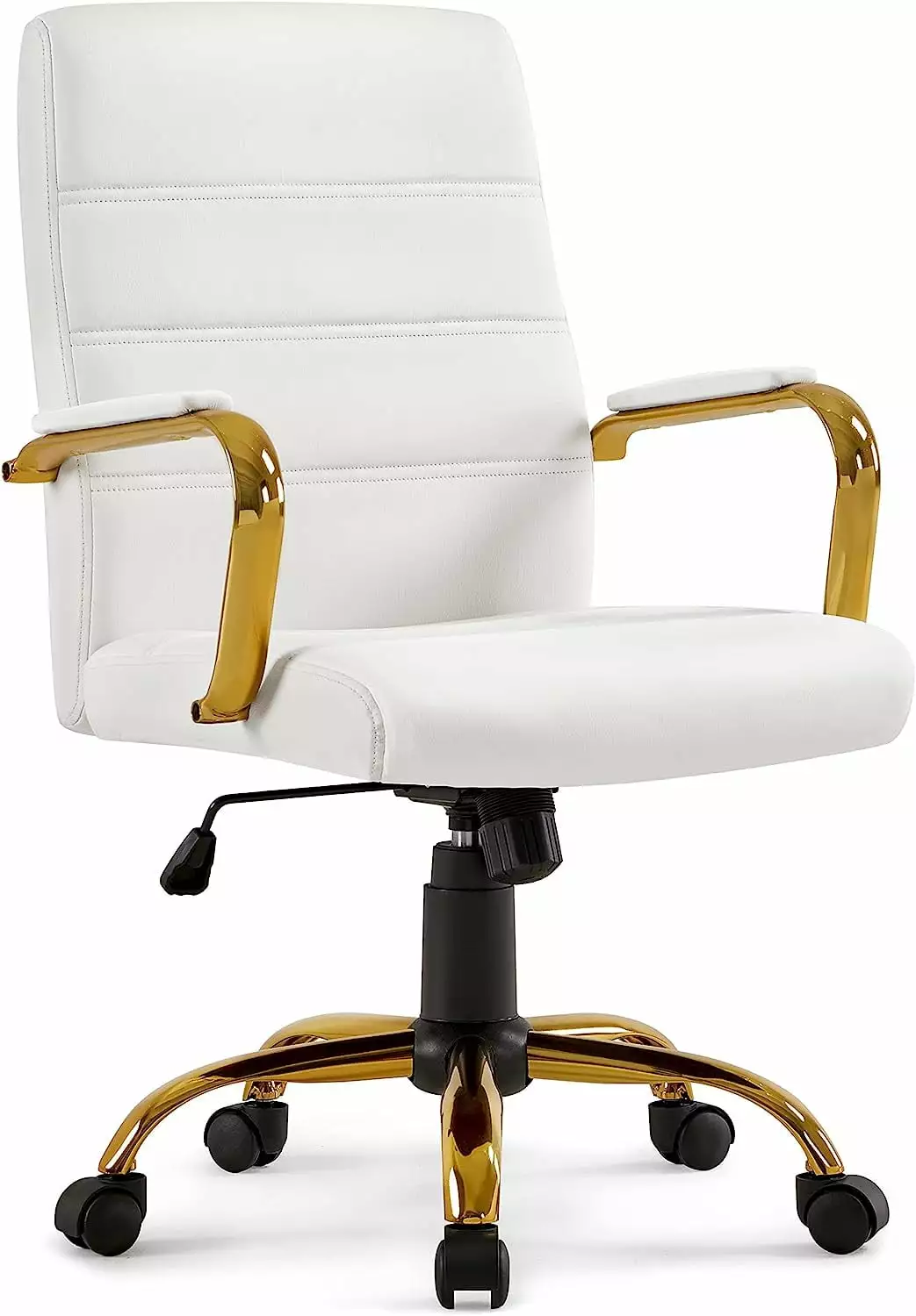 Office Desk Chair Mid-Back Executive Chair Gold Frame and White PU Leather Seat YOJFOTOOU