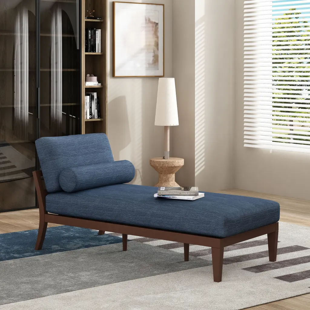 Mid Century Style Chaise Lounge Fluffy Upholstery and Waterproof Fabric Contemporary Elegant Sofa Couch OMCCHK