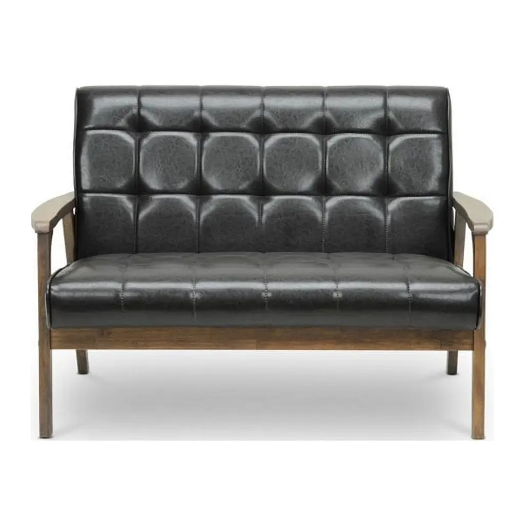 Allora Mid-Century Faux Leather Loveseat Brown
