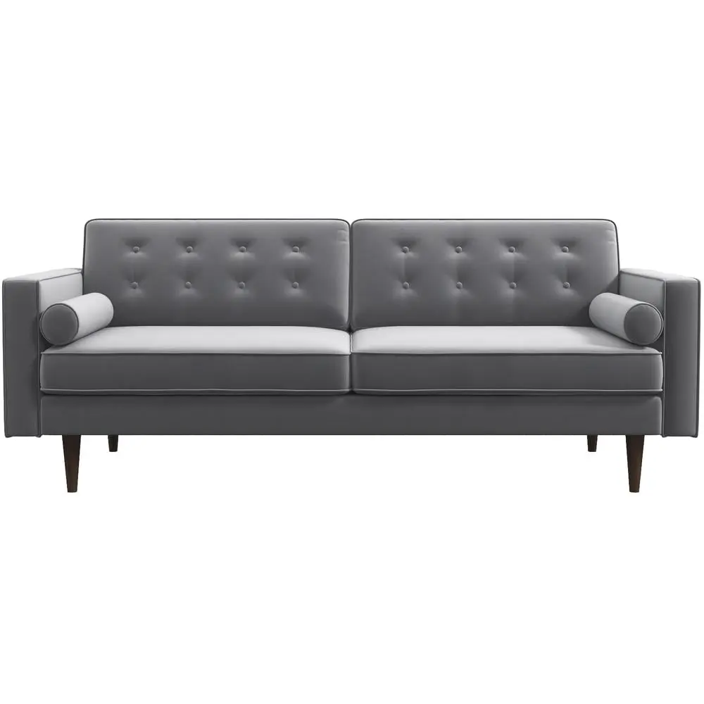 Lucca Mid-Century Pillow Back Gray Velvet Upholstered Loveseat Sofa Ashcroft
