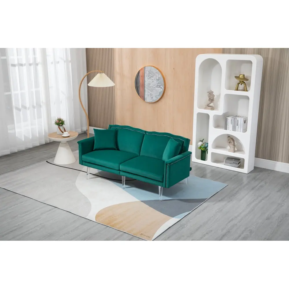 DeeHome COOLMORE Mid Century Modern Velvet Loveseat Sofa 2 Pillows Living Room